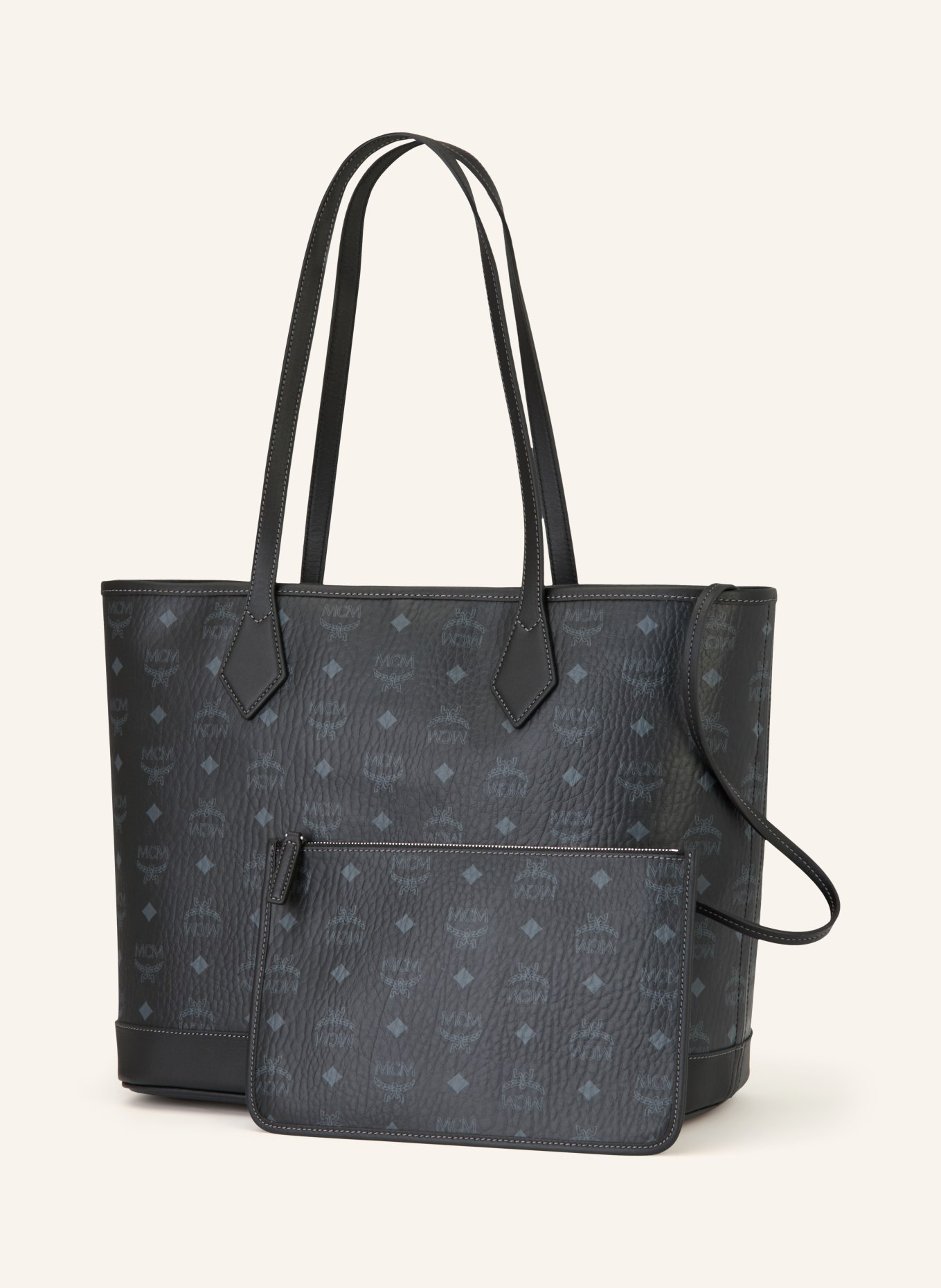 MCM LIZ shopper bag with pouch: BLACK / GRAY