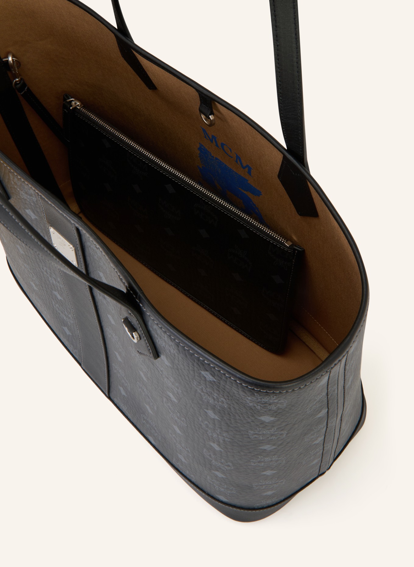 MCM LIZ shopper bag with pouch: BLACK / GRAY