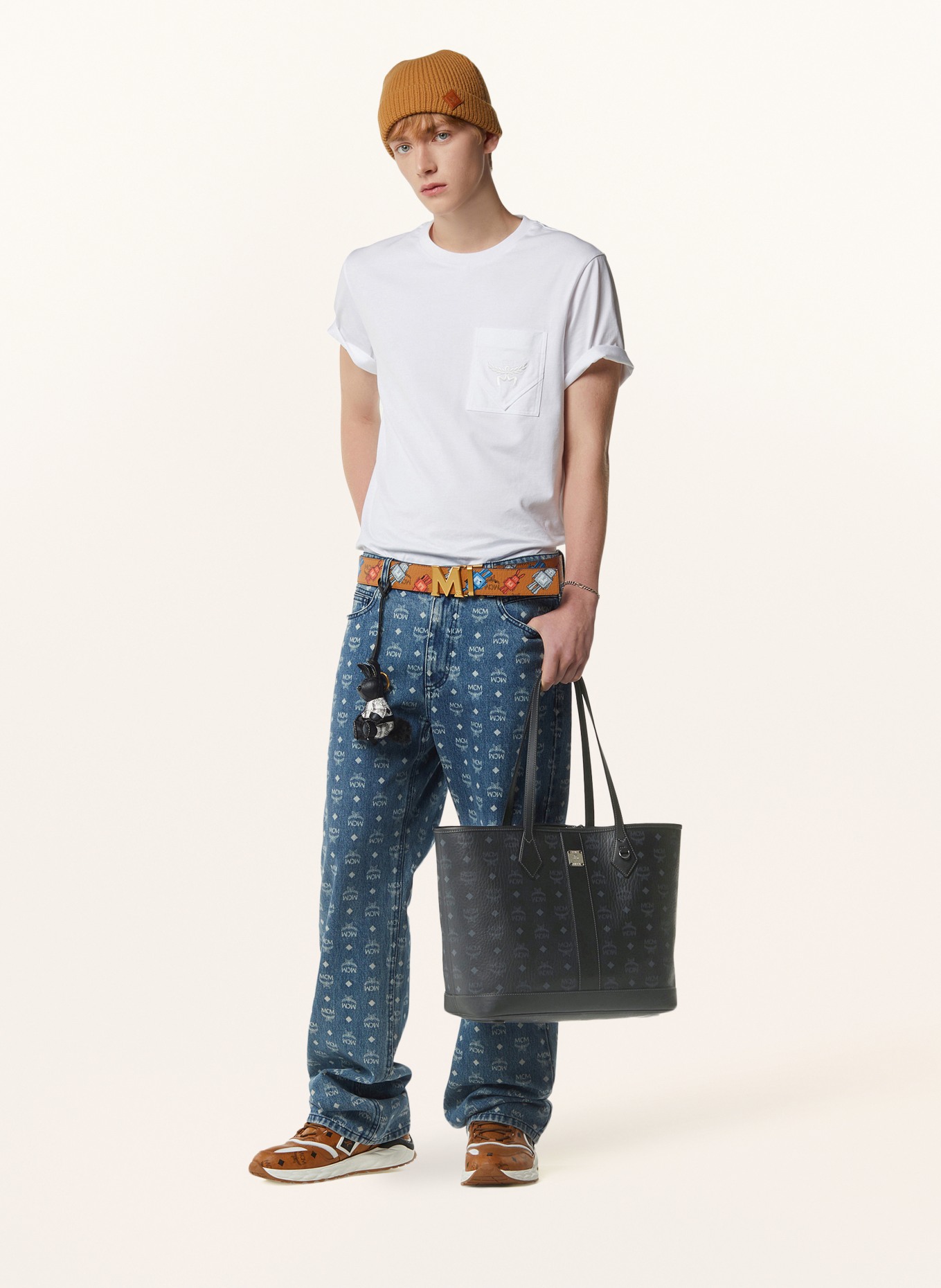 MCM LIZ shopper bag with pouch: BLACK / GRAY