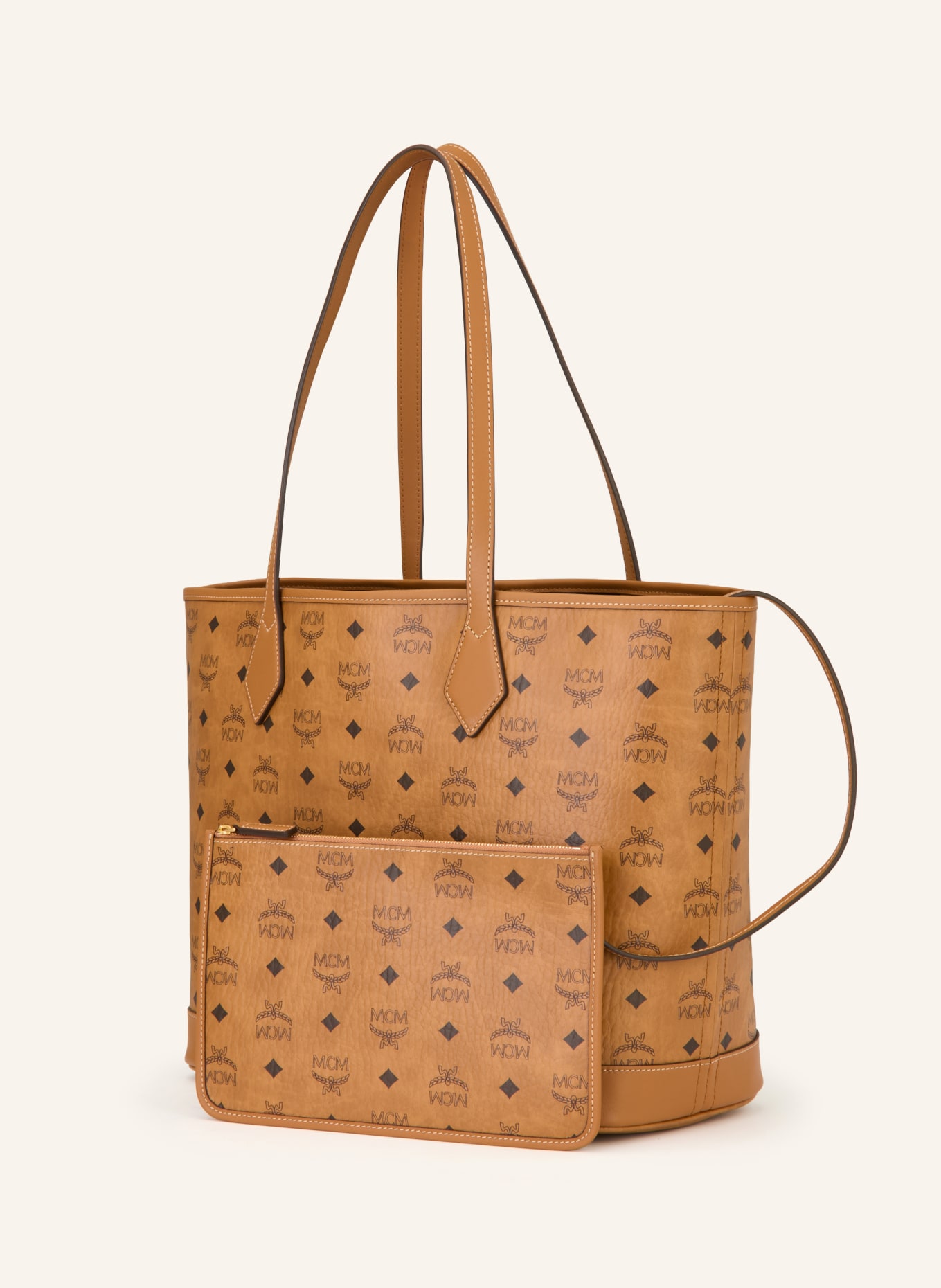 MCM Shopper LIZ mit Pouch: COGNAC / SCHWARZ