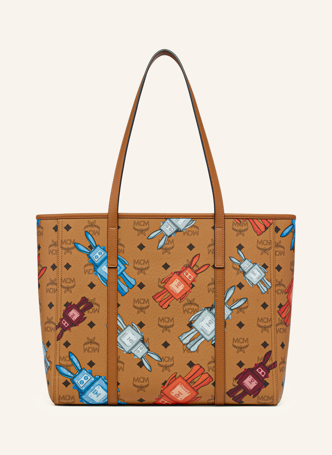 MCM Shopper TONI MEDIUM: COGNAC / ORANJE / DONKERBLAUW