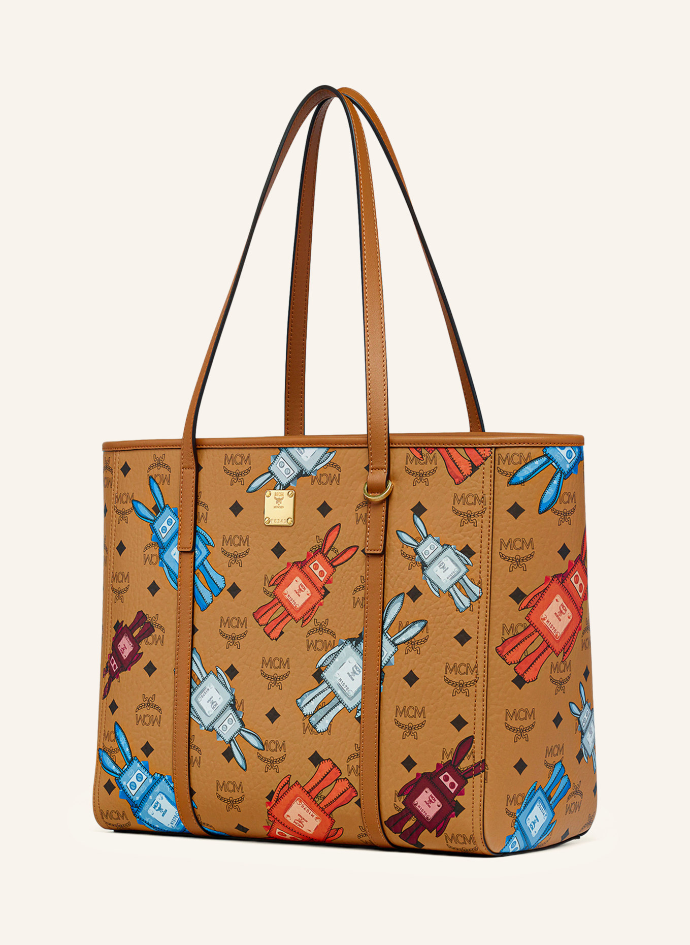 MCM Shopper TONI MEDIUM: COGNAC / ORANJE / DONKERBLAUW