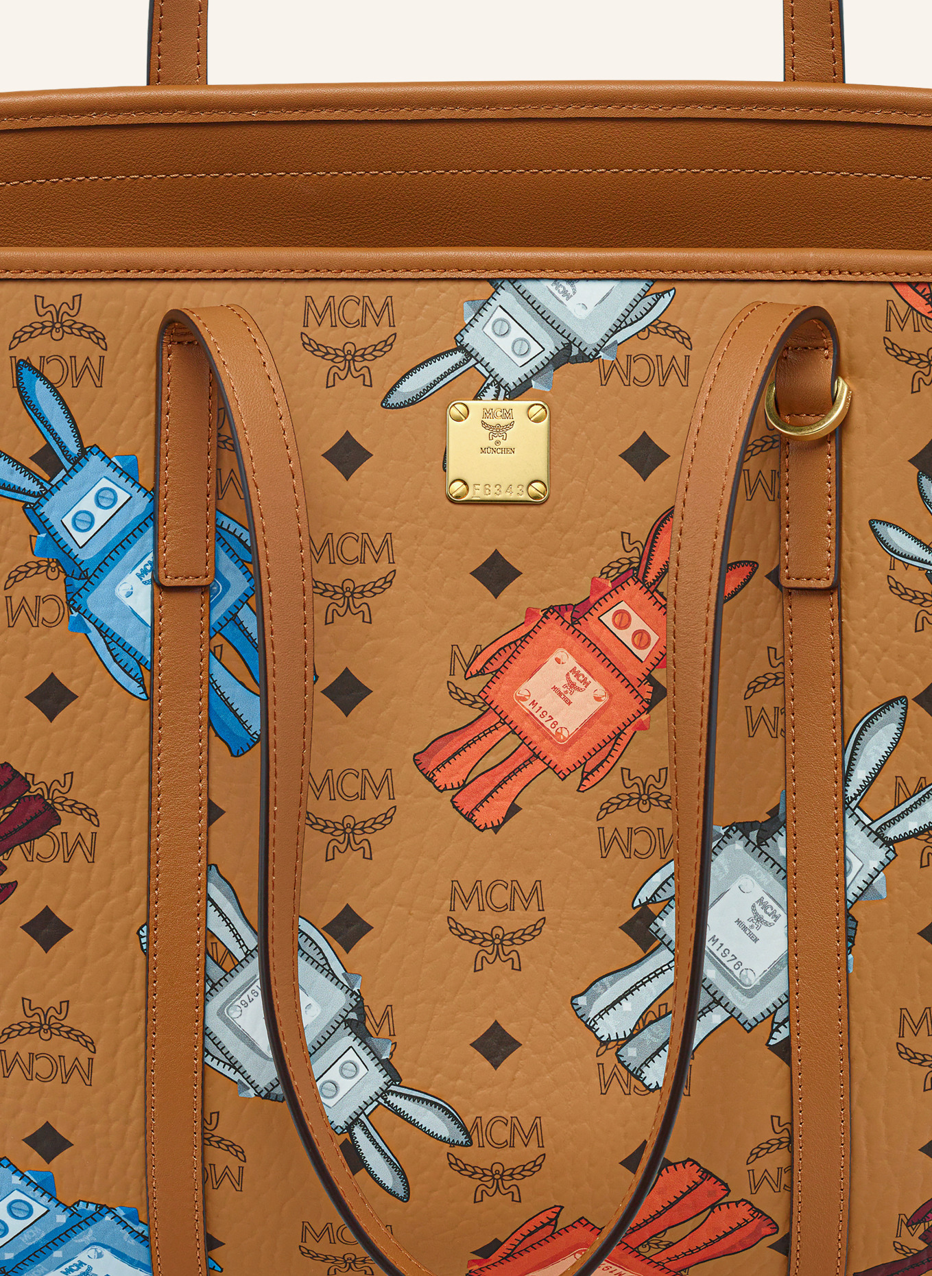 MCM Shopper TONI MEDIUM: COGNAC / ORANJE / DONKERBLAUW