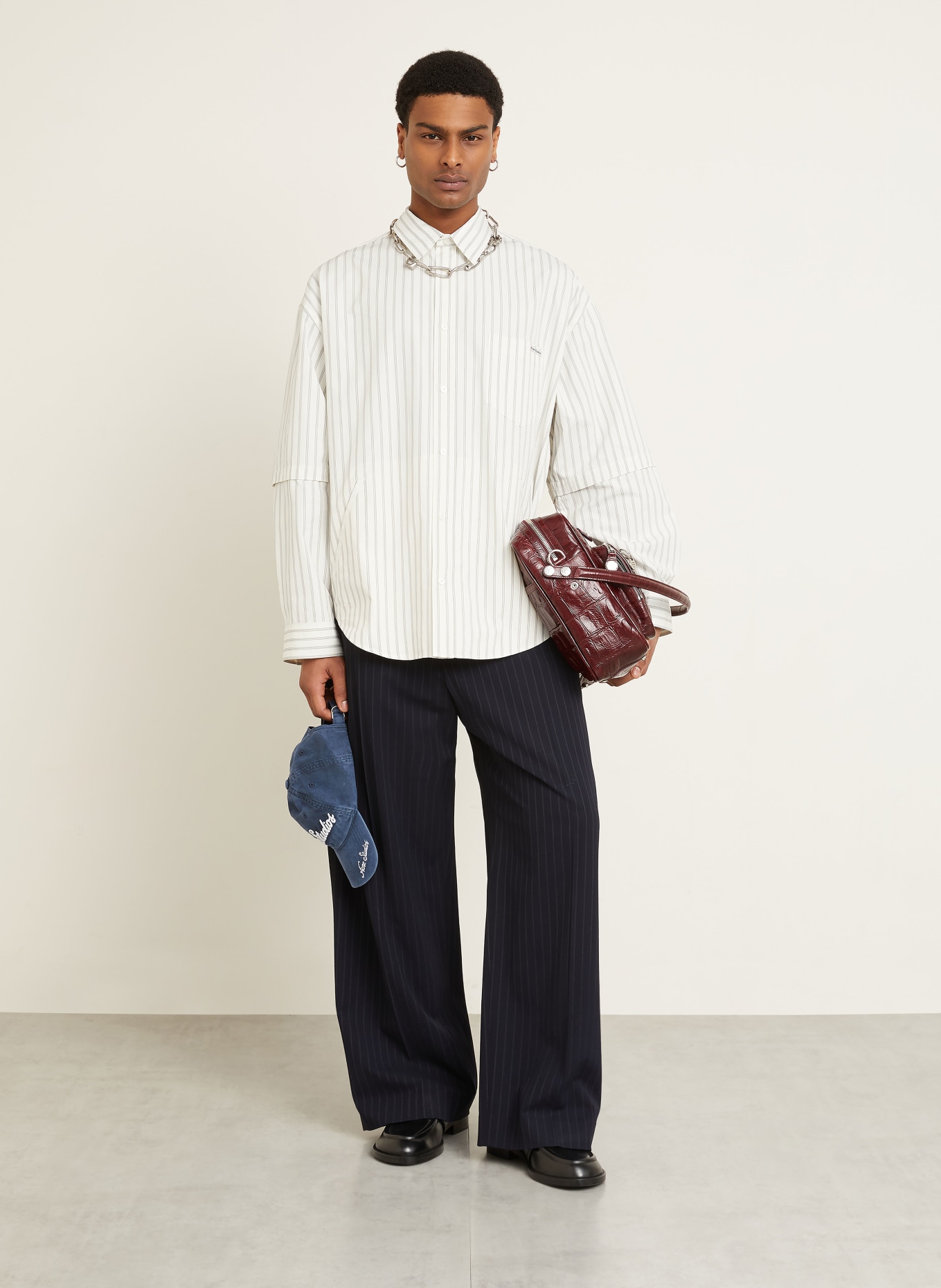 Acne Studios Hemd Loose Fit: ECRU / GRAU