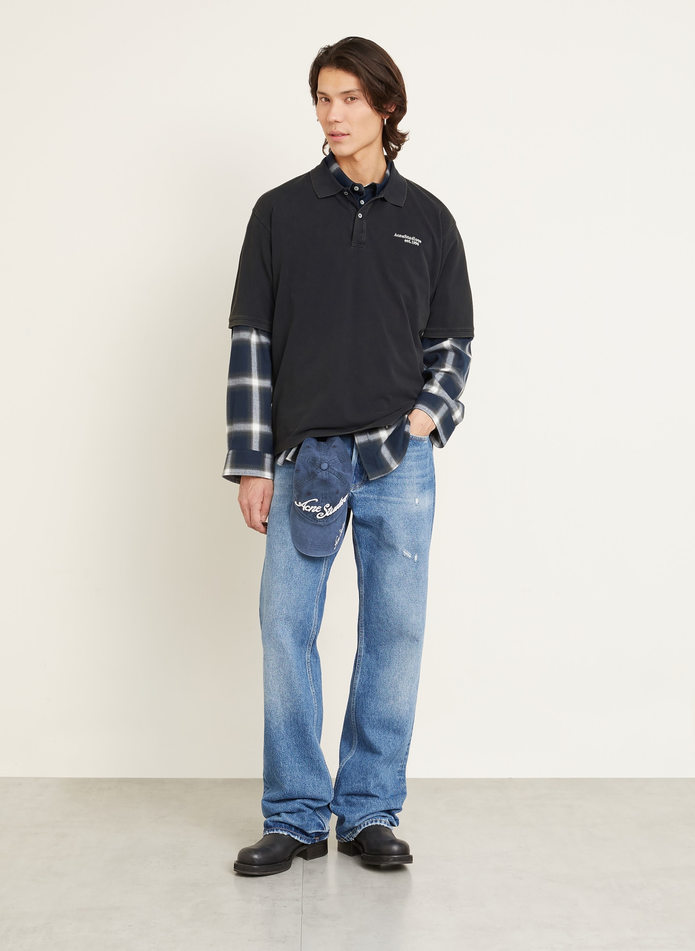 Acne Studios Piqué-Poloshirt: SCHWARZ