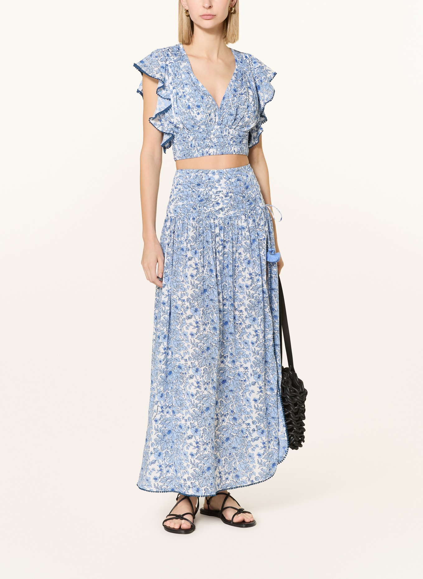 Poupette St Barth Krótki top PEARL z falbanami: NIEBIESKI / JASNONIEBIESKI / BIAŁY