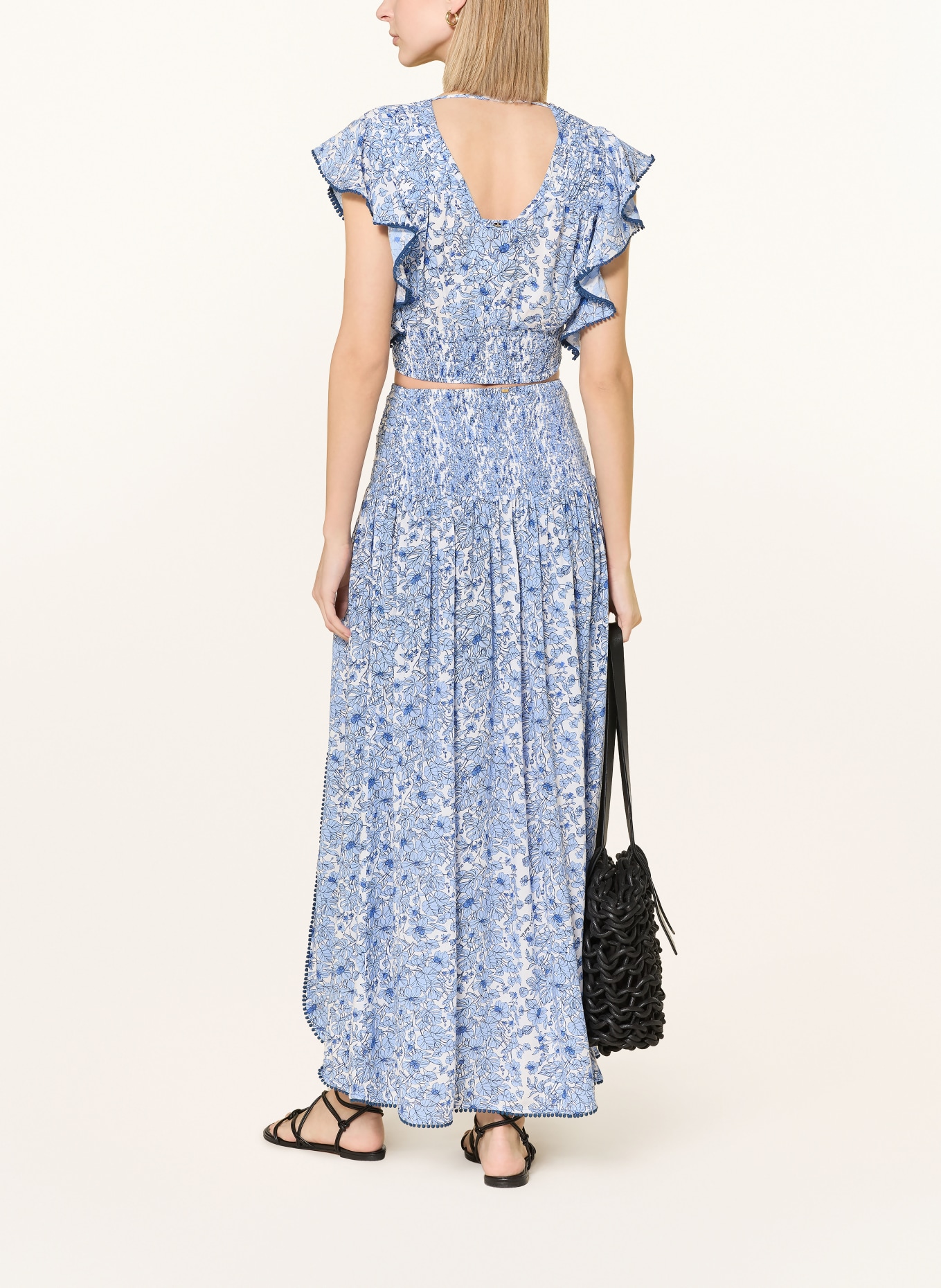 Poupette St Barth Krótki top PEARL z falbanami: NIEBIESKI / JASNONIEBIESKI / BIAŁY