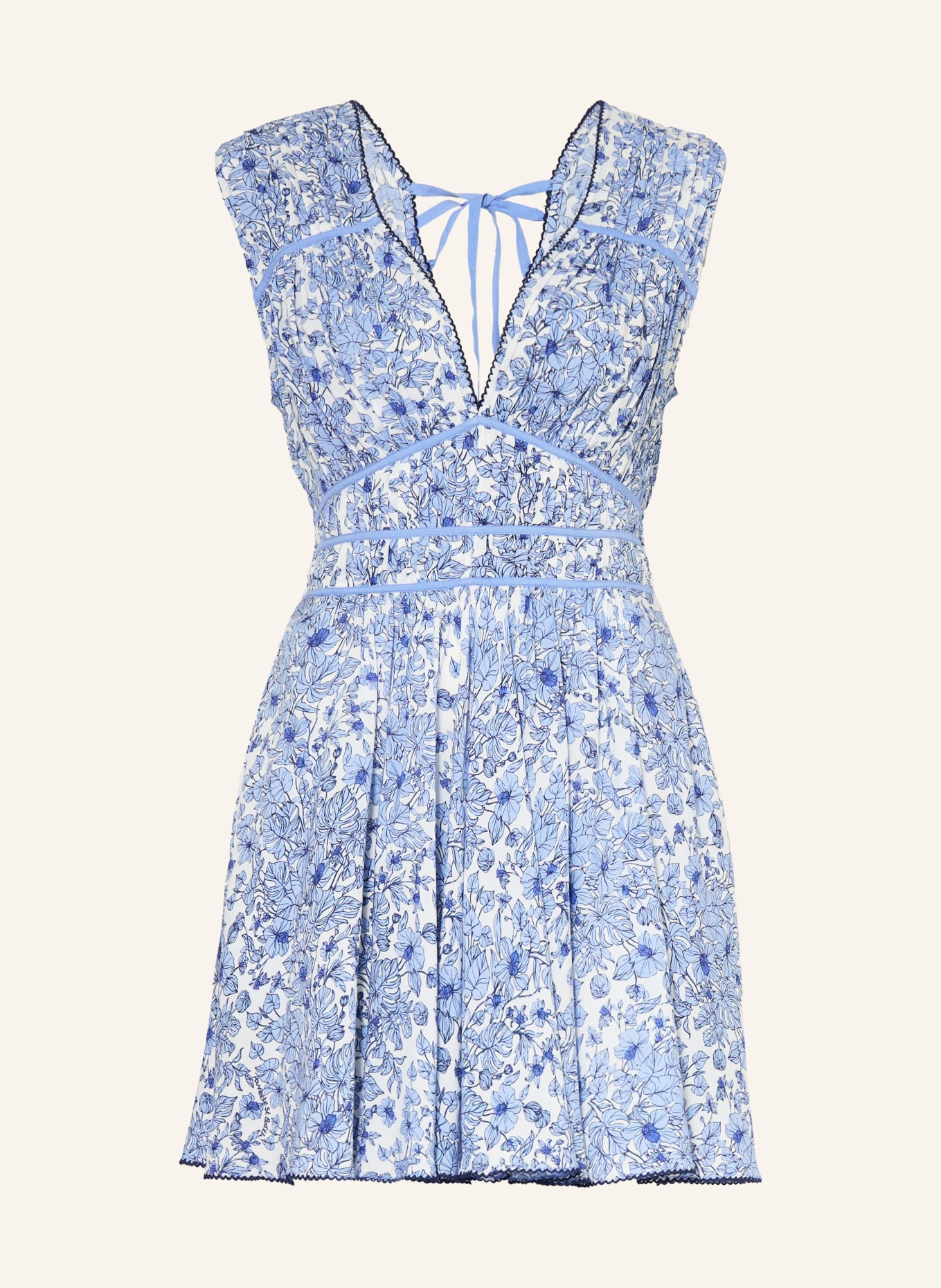 Poupette St Barth Strandkleid CIAO mit Plissees: HELLBLAU / WEISS