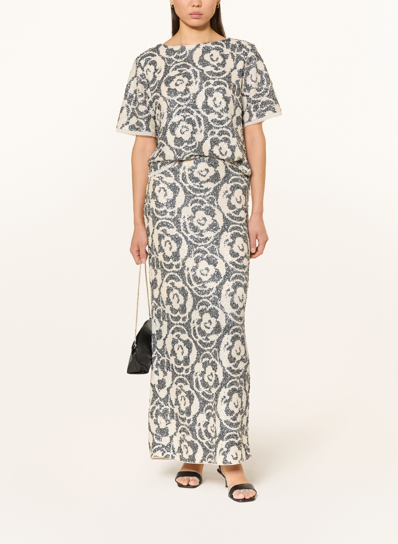 comma Chemisier à paillettes: CRÈME / BLEU FONCÉ