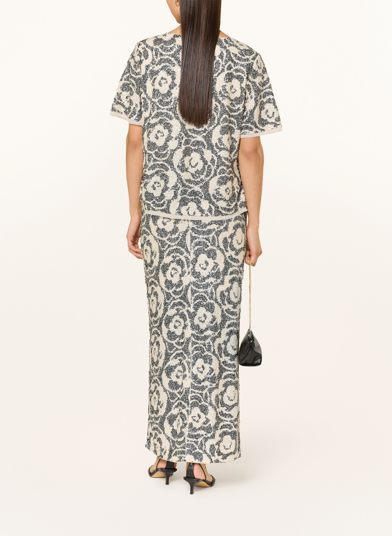 comma Chemisier à paillettes: CRÈME / BLEU FONCÉ