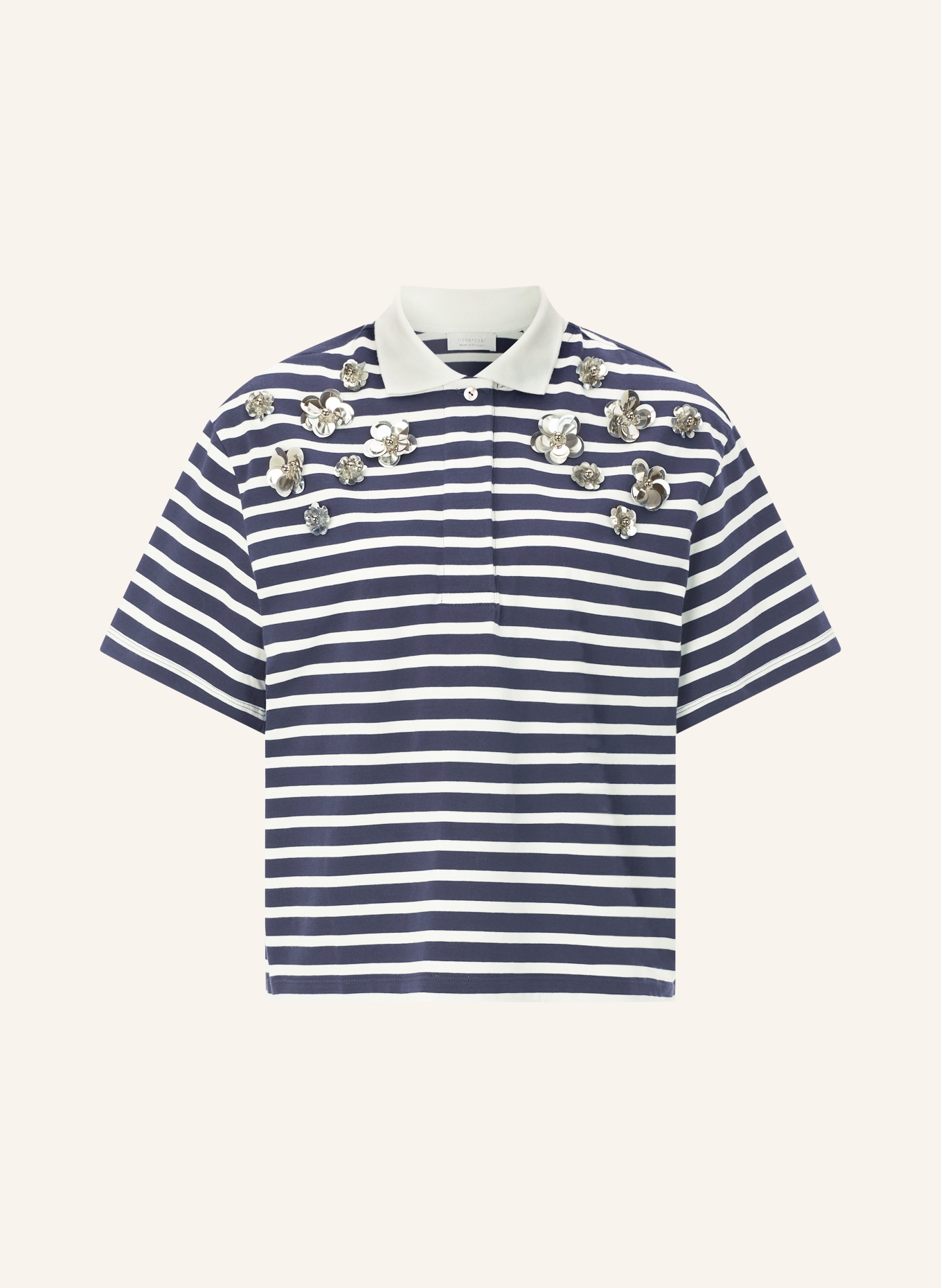 Rich & Royal Koszulka polo z dżerseju z cekinami: GRANATOWY / BIAŁY