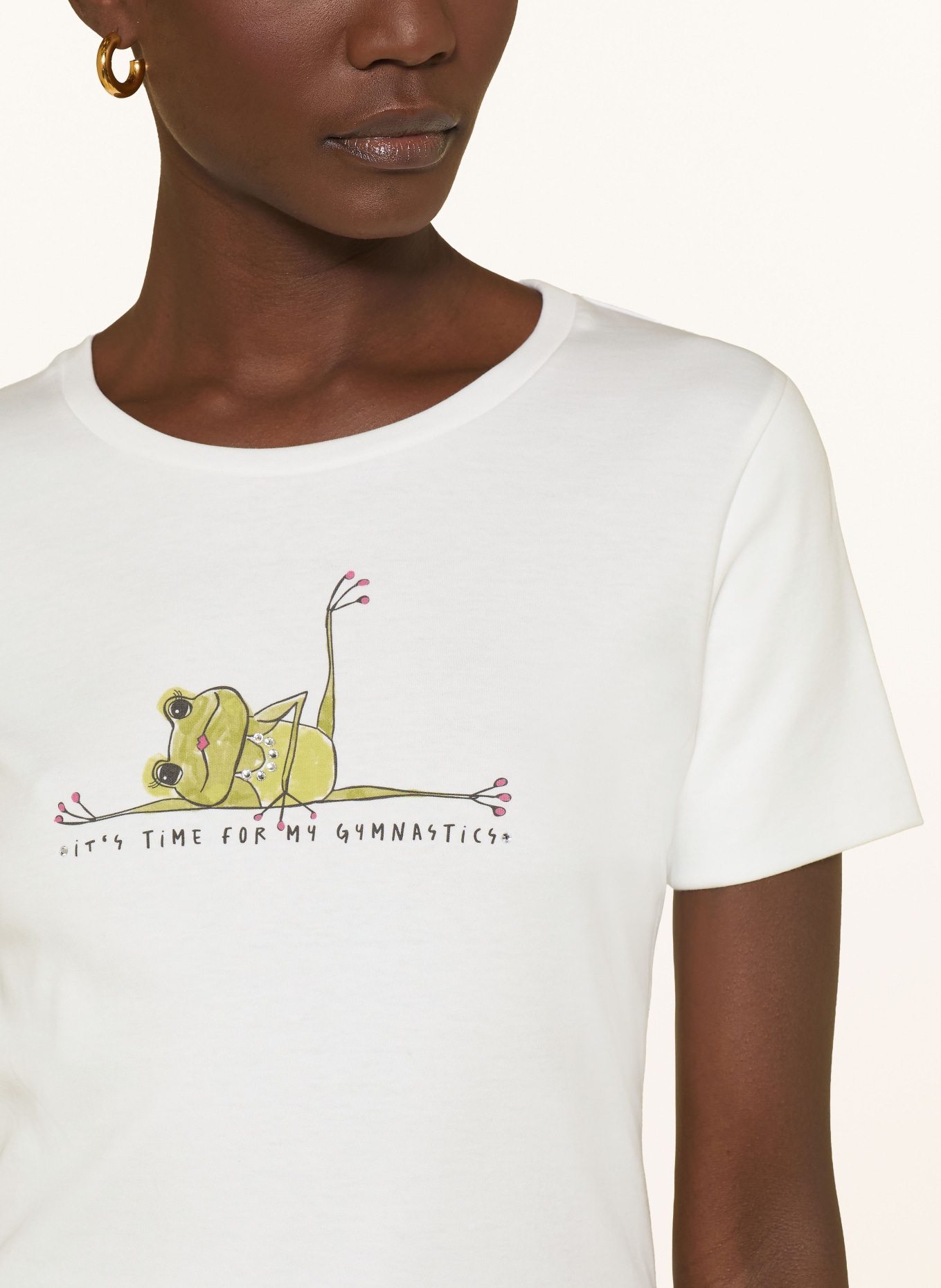 lilienfels T-Shirt mit Schmucksteinen: CREME / PINK / HELLGRÜN