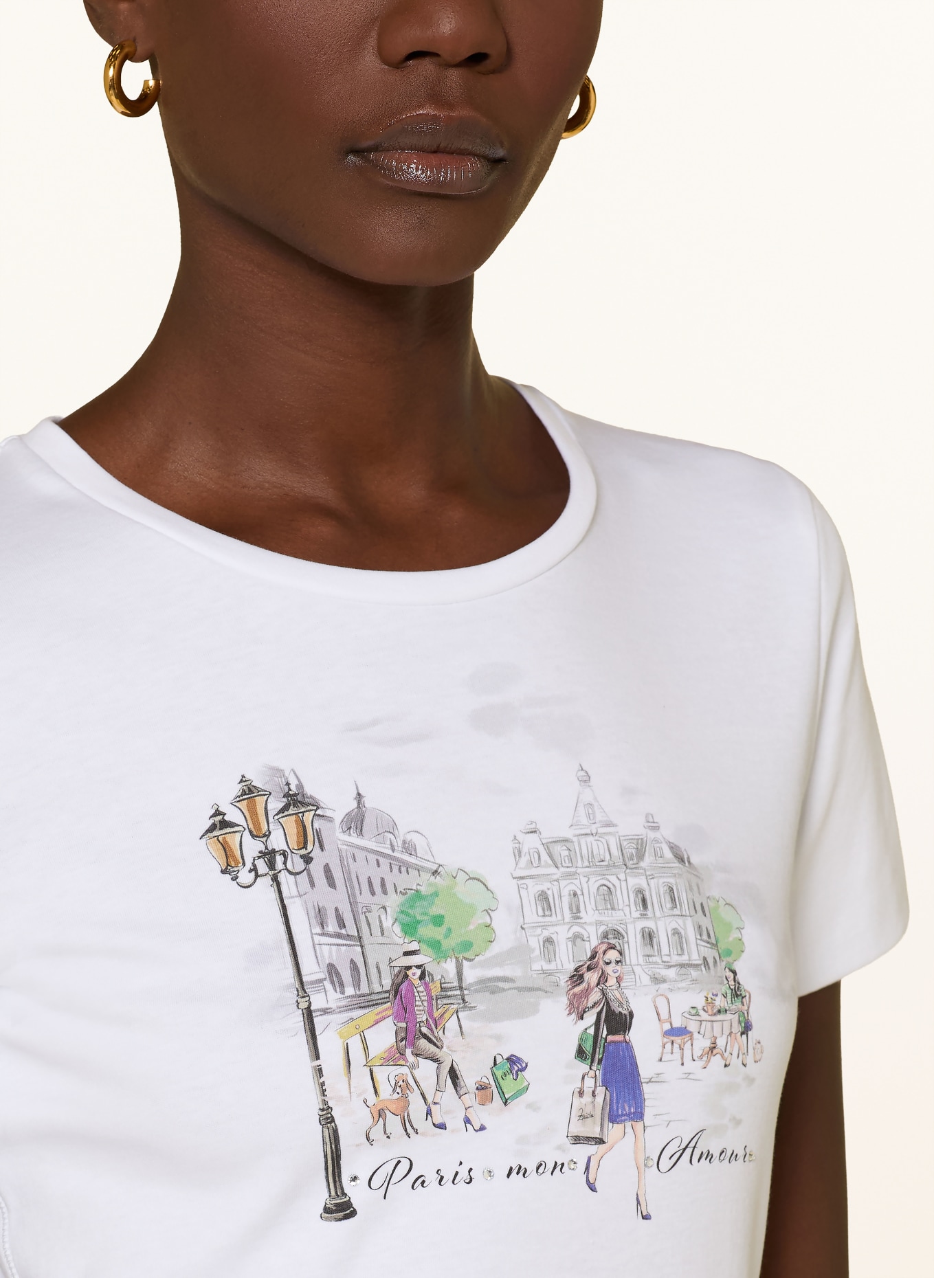 lilienfels T-Shirt mit Schmucksteinen: CREME / TAUPE / SCHWARZ