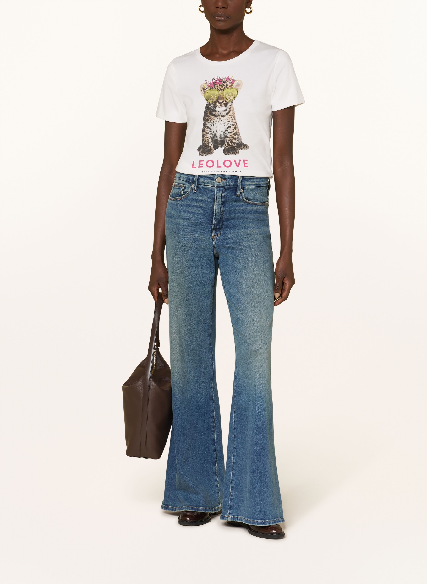 lilienfels T-Shirt LEO LOVE mit Schmucksteinen: CREME / HELLBRAUN / HELLGRÜN