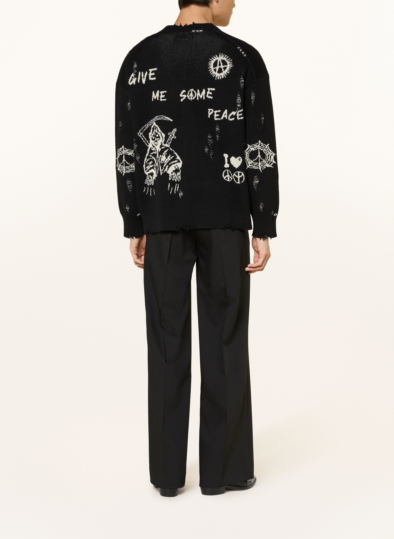 ALLSAINTS Svetr CALEDON: ČERNÁ / SVĚTLE ŠEDÁ