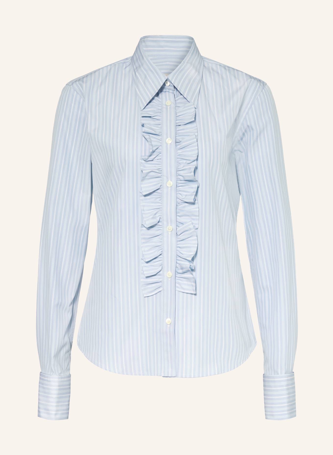 AMI PARIS Hemdbluse mit Rüschen: HELLBLAU / WEISS