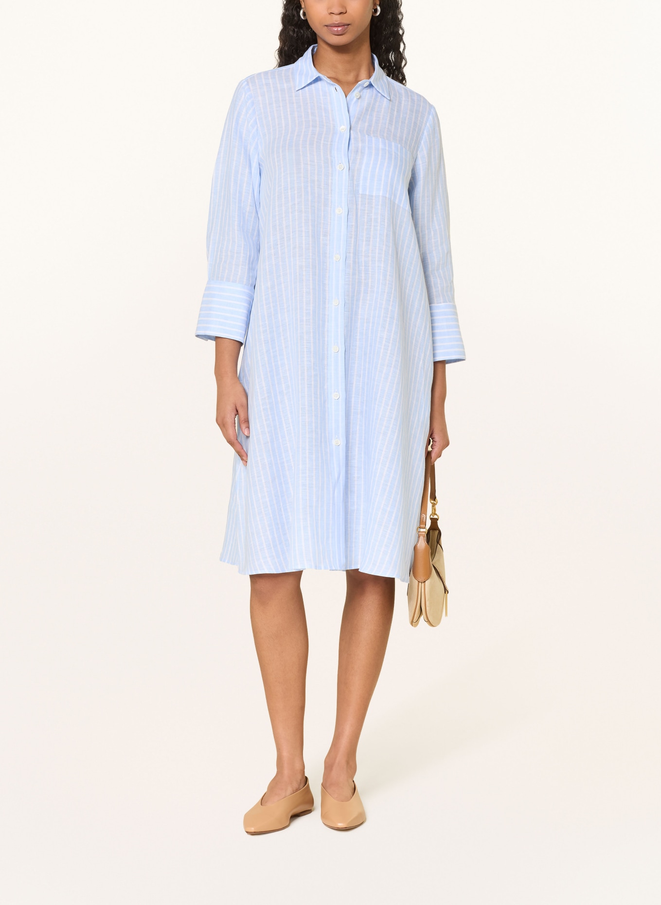 ROBERT FRIEDMAN Lněné šaty s 3/4 rukávy: TMAVĚ MODRÁ / BÍLÁ