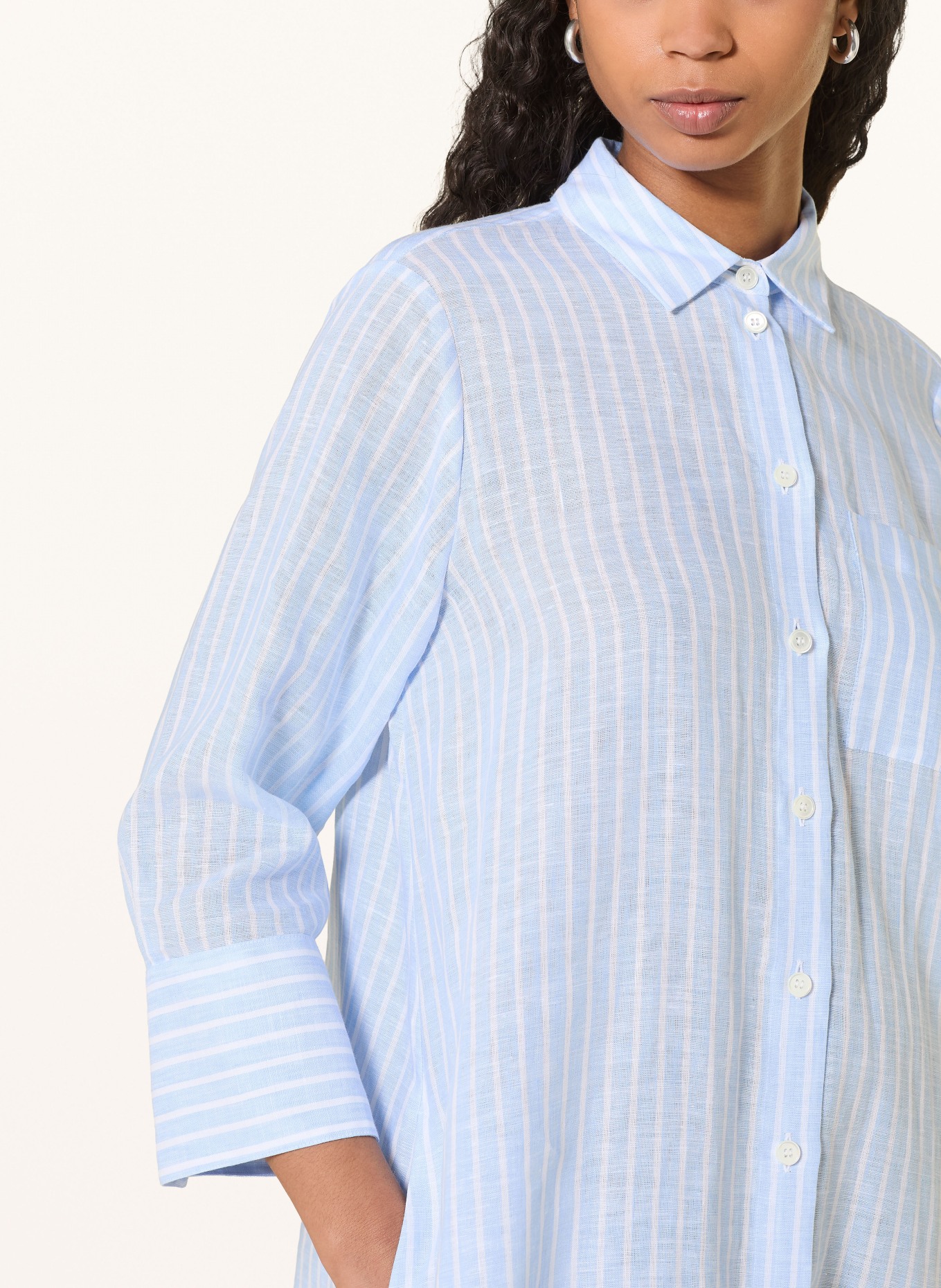 ROBERT FRIEDMAN Lněné šaty s 3/4 rukávy: TMAVĚ MODRÁ / BÍLÁ