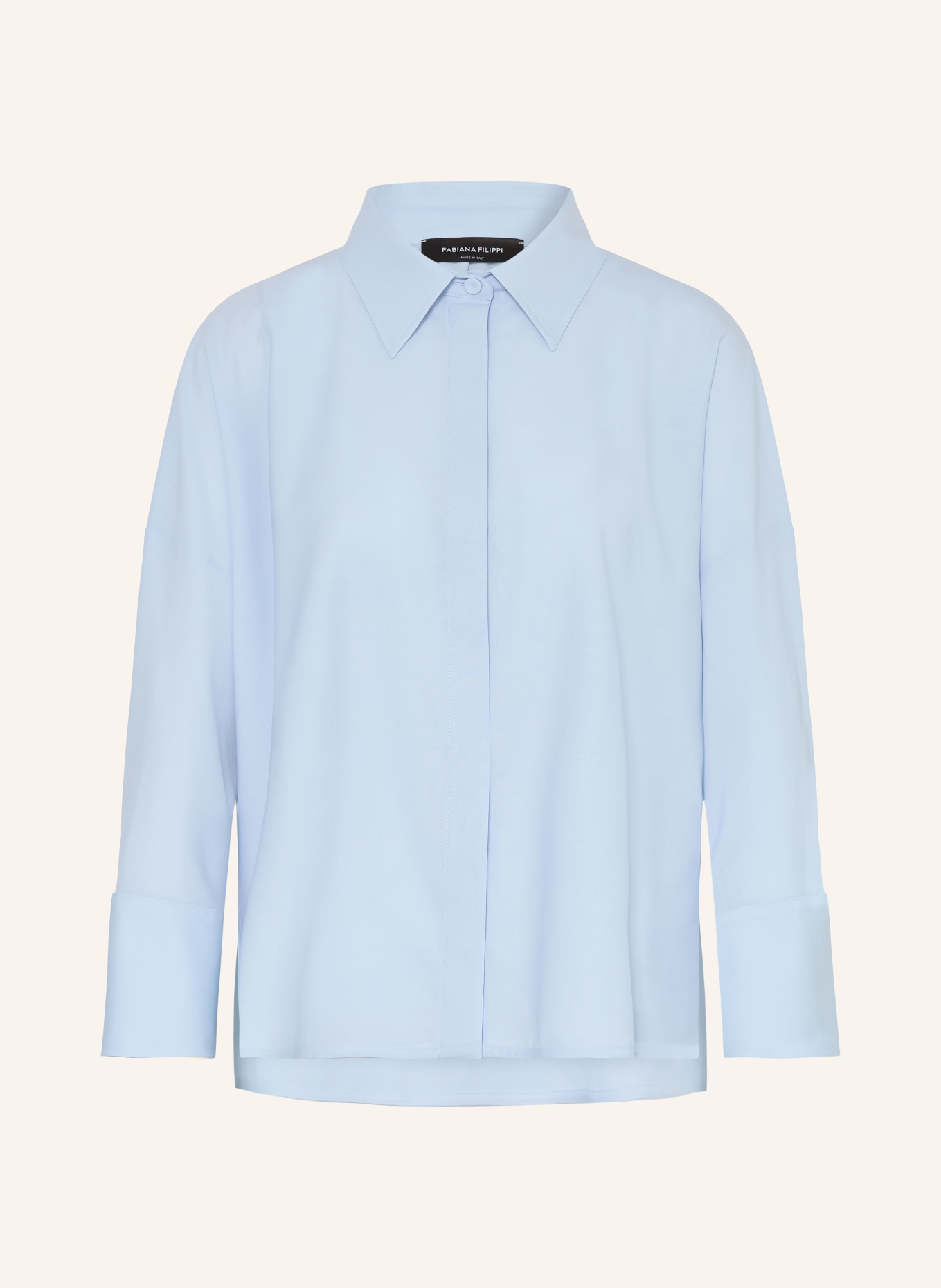 FABIANA FILIPPI Hemdbluse aus Merinowolle mit 3/4-Arm: HELLBLAU