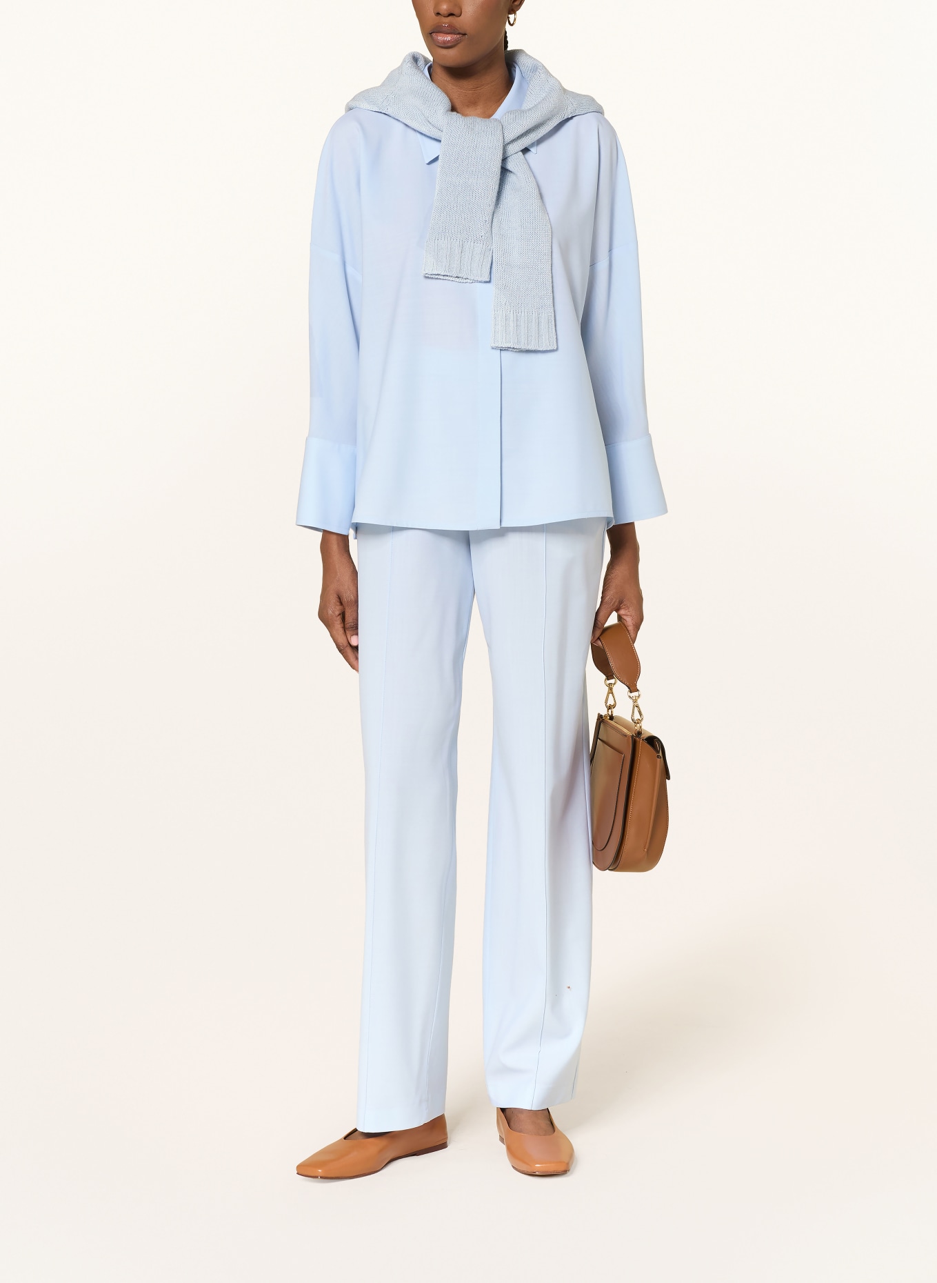 FABIANA FILIPPI Hemdbluse aus Merinowolle mit 3/4-Arm: HELLBLAU