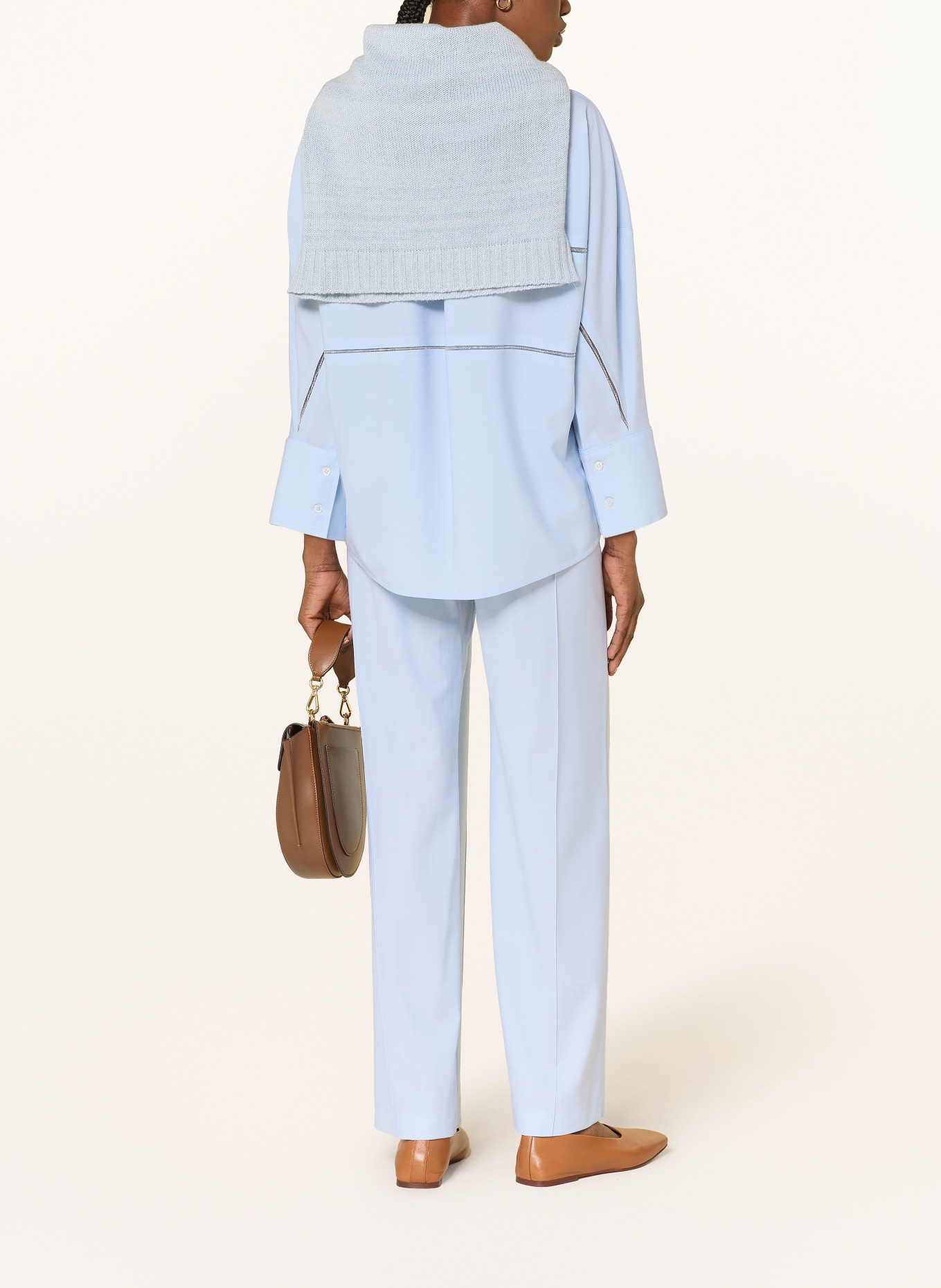 FABIANA FILIPPI Hemdbluse aus Merinowolle mit 3/4-Arm: HELLBLAU