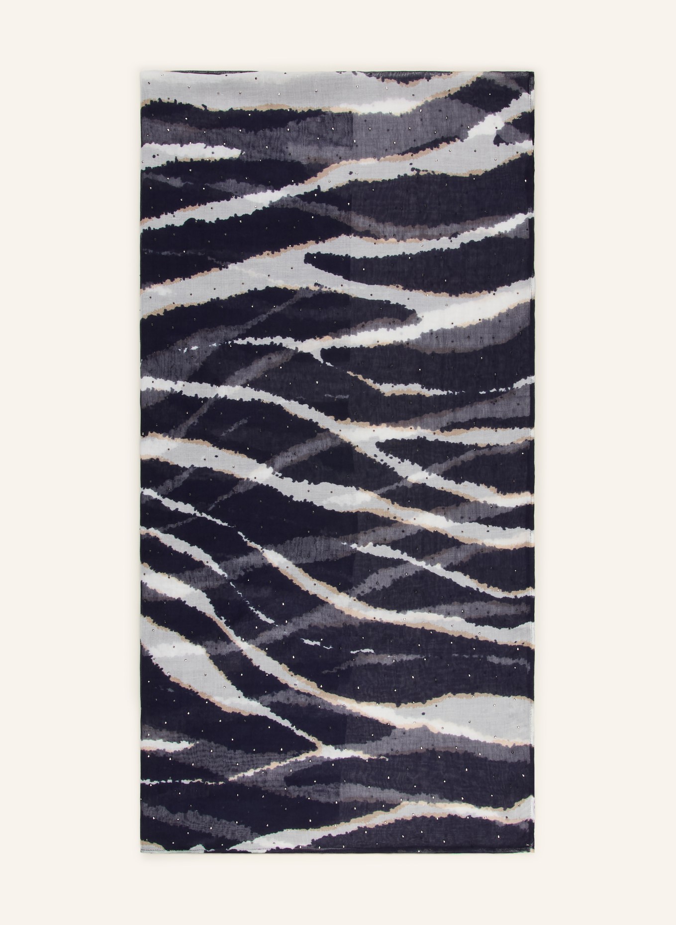 monari Scarf with gemstones: DARK BLUE / CREAM / LIGHT GRAY