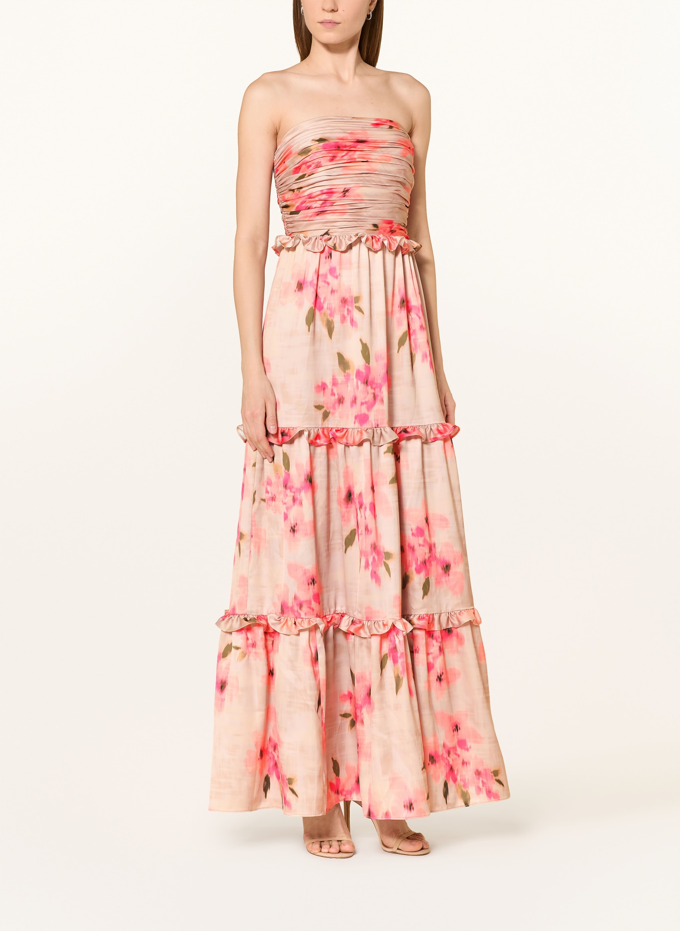 ADRIANNA PAPELL Suknia wieczorowa z falbanami: RÓŻOWOZLOTY / BRĄZOWY / MOCNORÓŻOWY