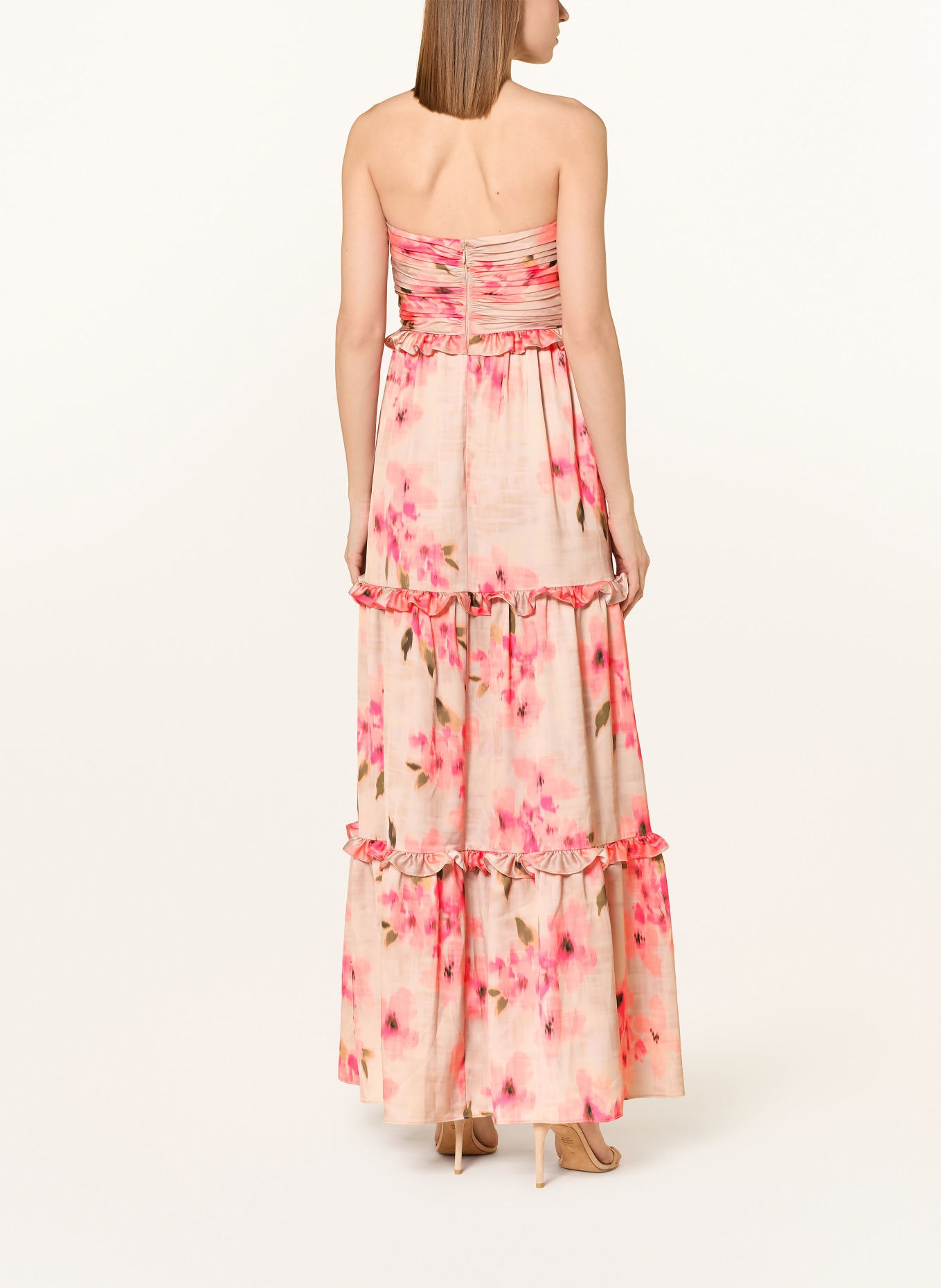 ADRIANNA PAPELL Suknia wieczorowa z falbanami: RÓŻOWOZLOTY / BRĄZOWY / MOCNORÓŻOWY