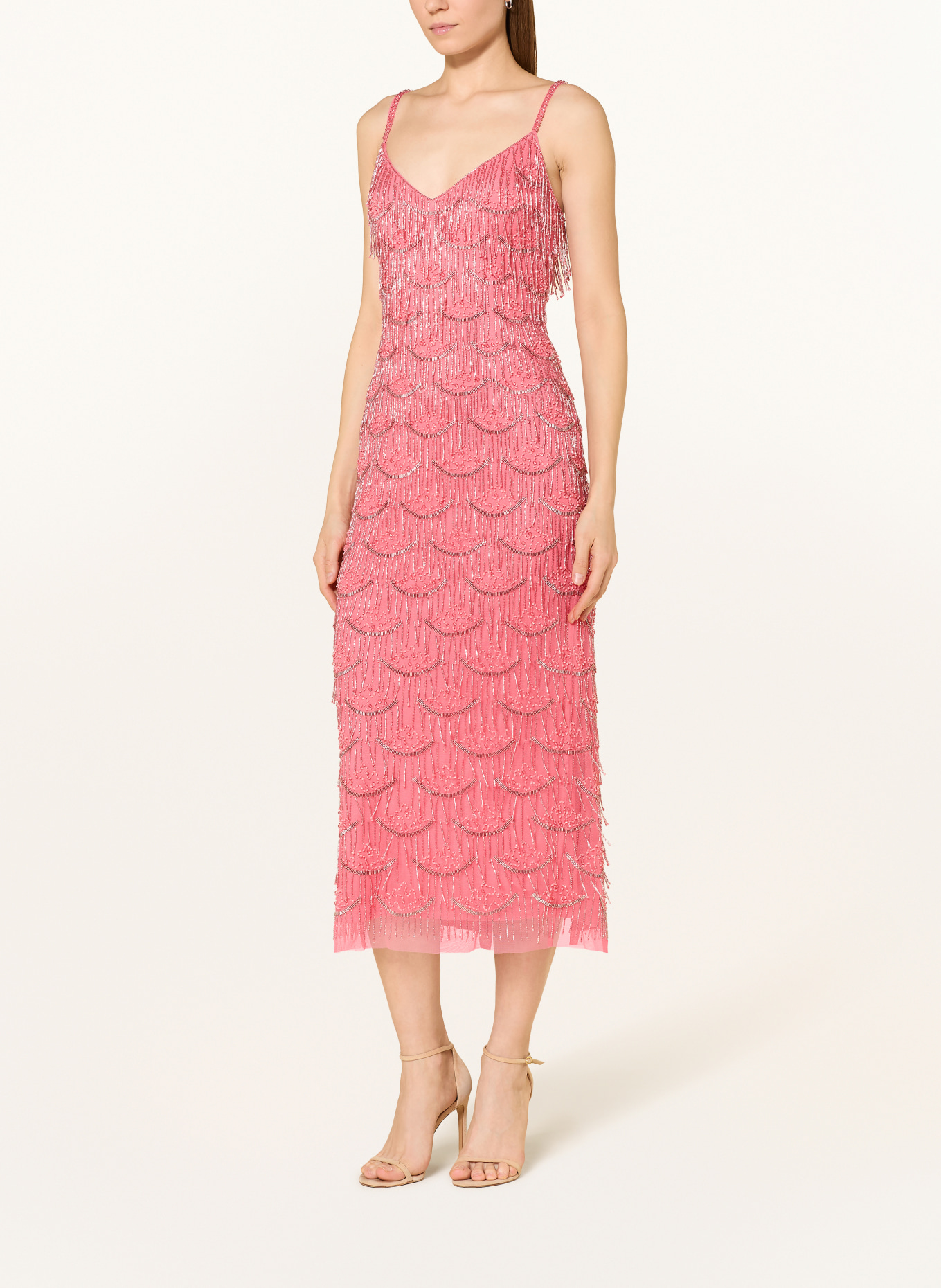 ADRIANNA PAPELL Cocktailkleid mit Schmuckperlen: HELLROT