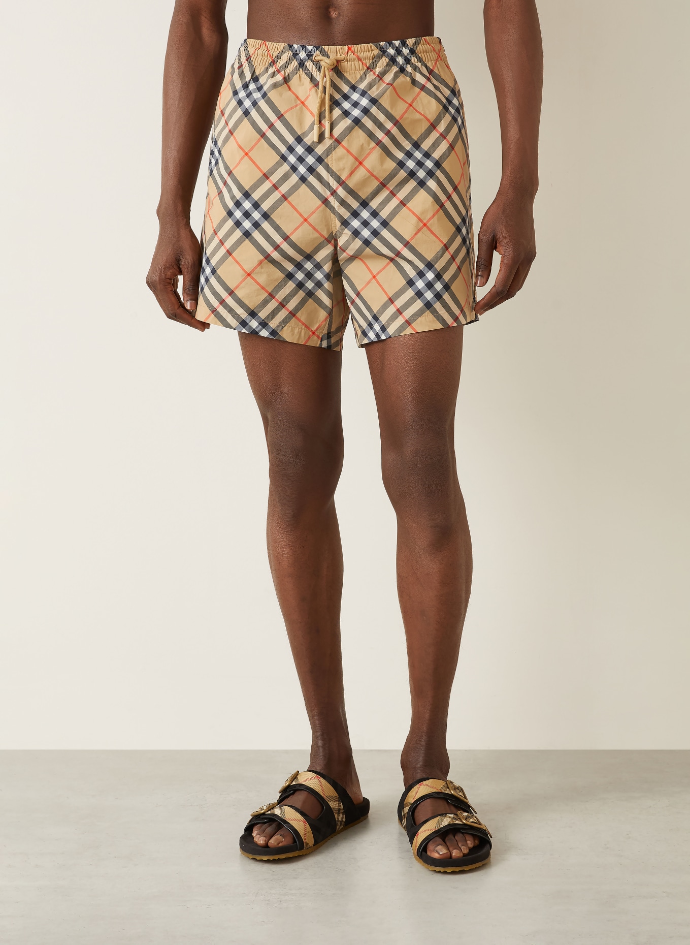 BURBERRY swim shorts: BEIGE / LIGHT RED / BLACK