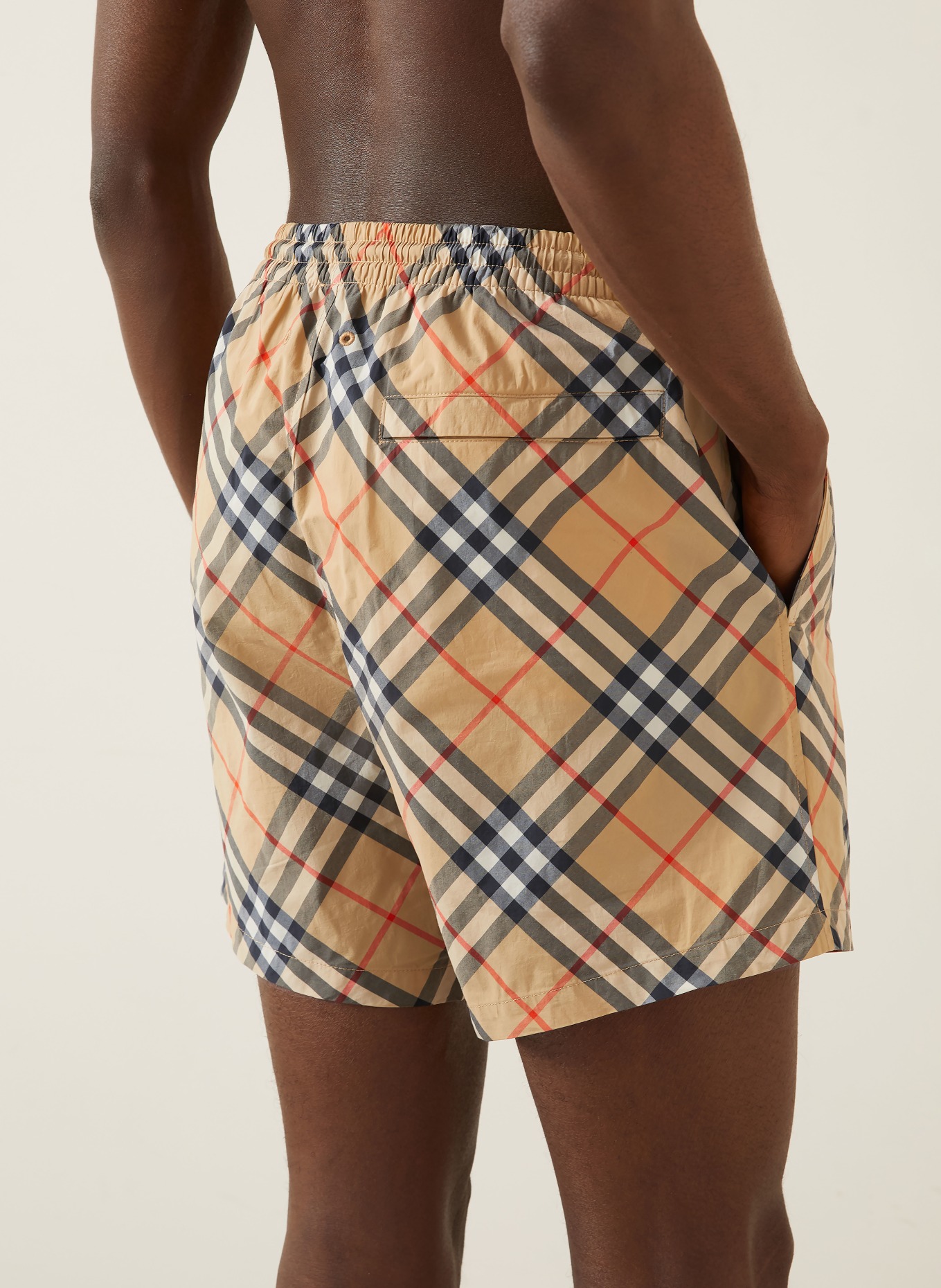 BURBERRY swim shorts: BEIGE / LIGHT RED / BLACK