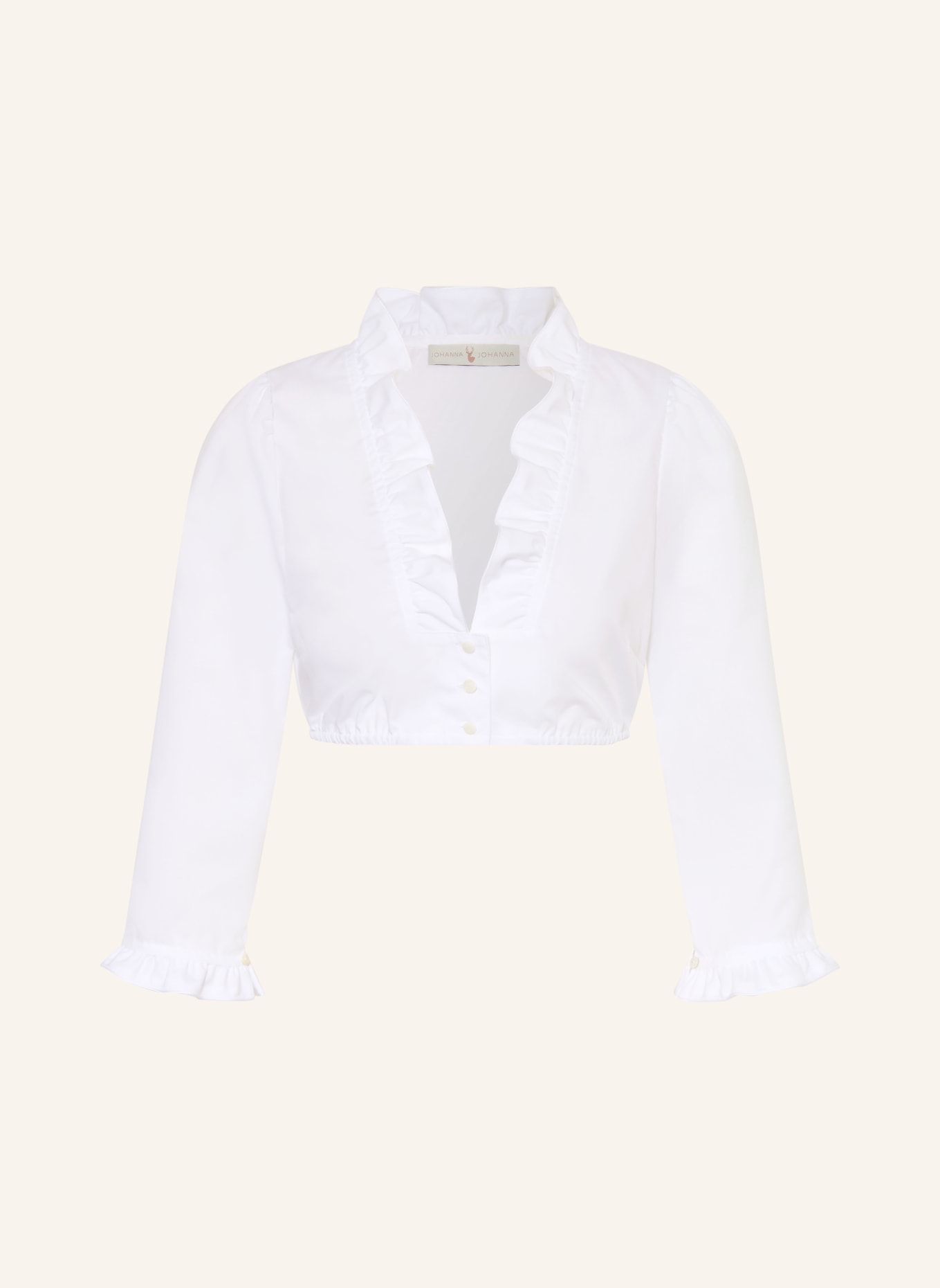 Johann & Johanna Dirndl blouse with 3/4 sleeves and ruffles: WHITE