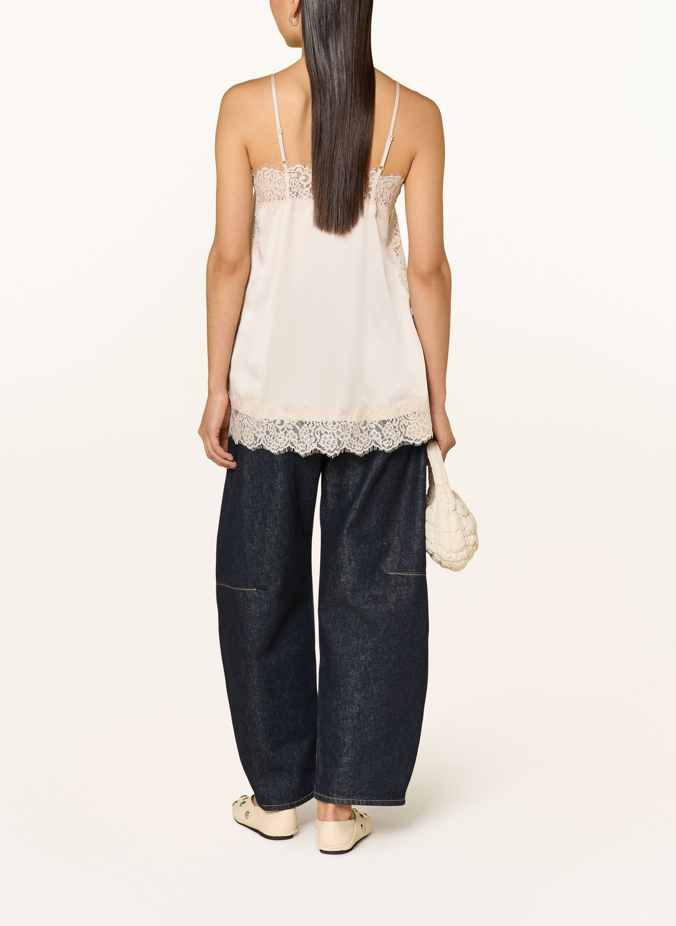 darling harbour Satin top with lace: STONE