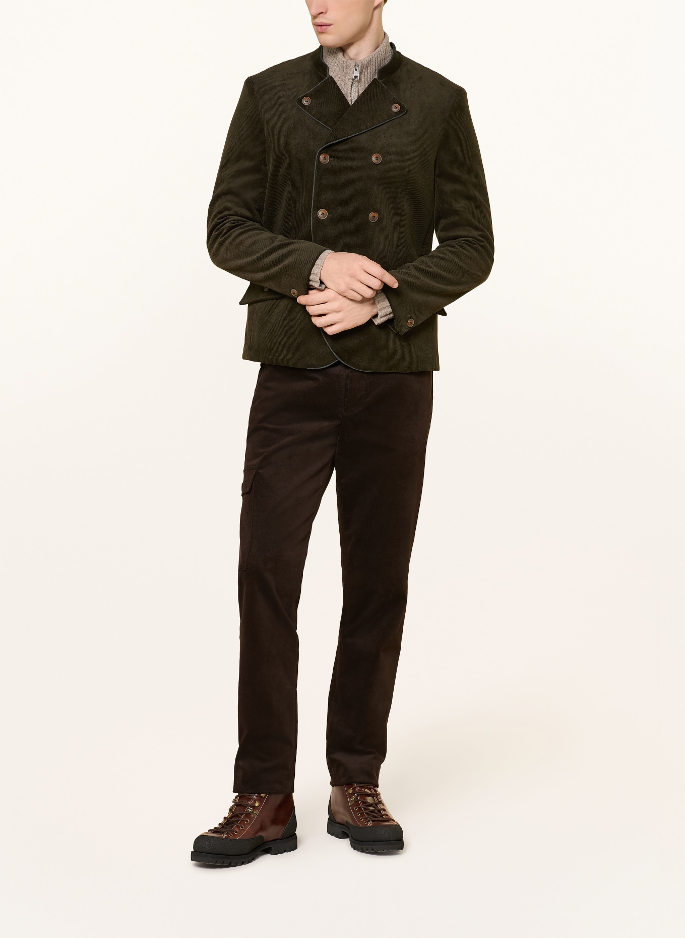 Grasegger TURIN slim fit cargo pants made of velvet: DARK BROWN