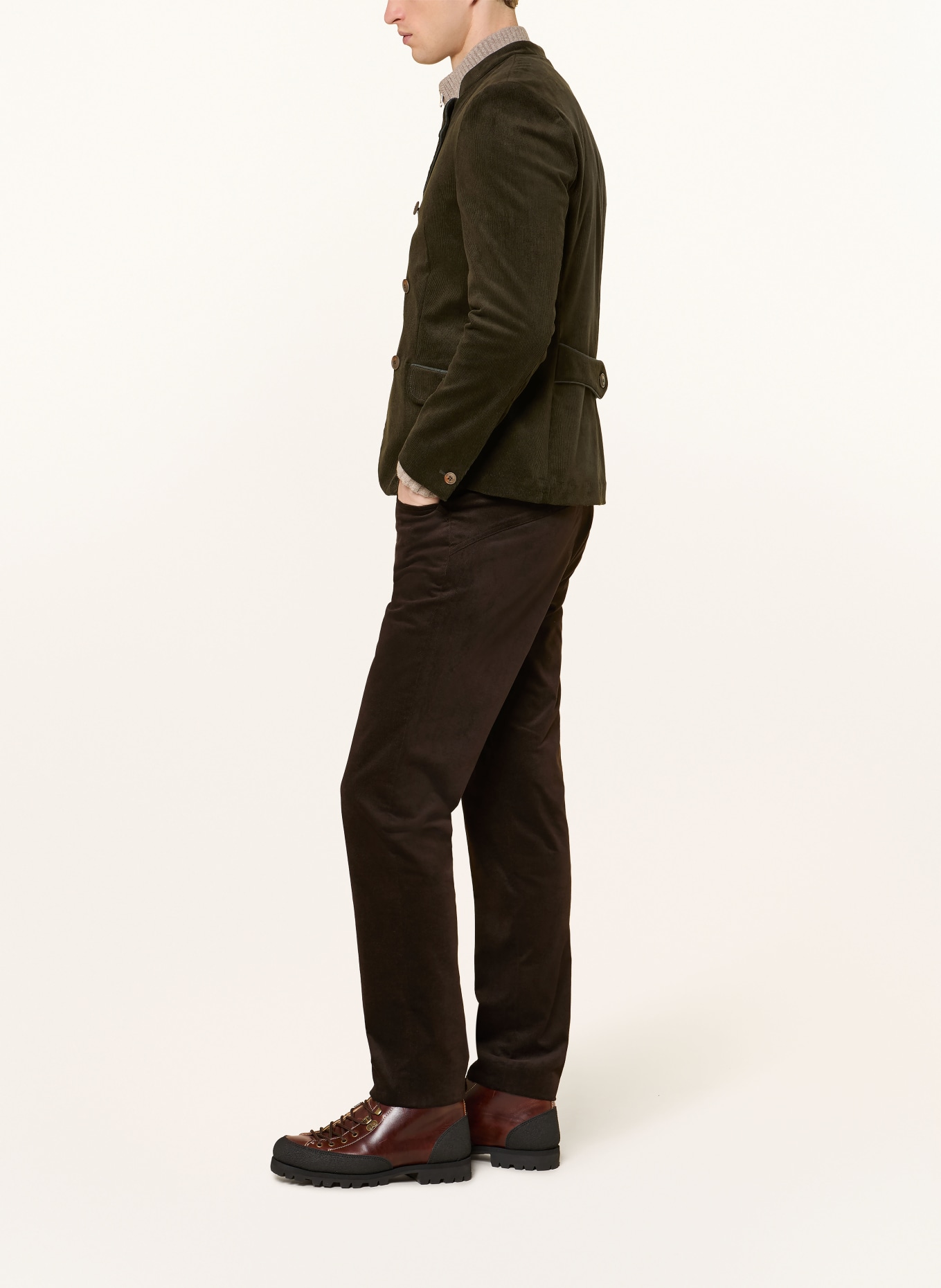 Grasegger TURIN slim fit cargo pants made of velvet: DARK BROWN