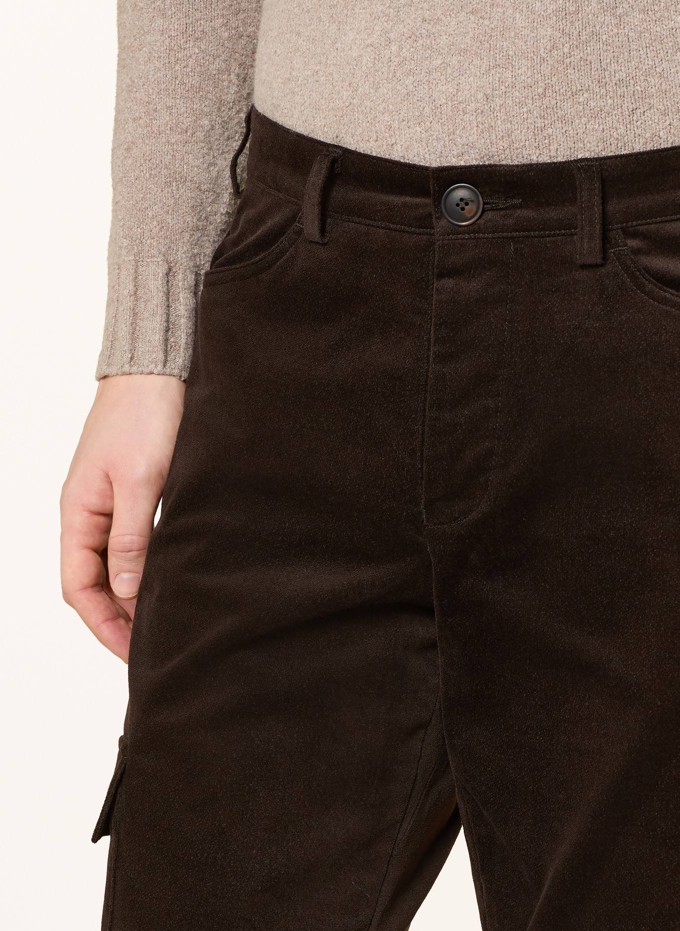 Grasegger TURIN slim fit cargo pants made of velvet: DARK BROWN