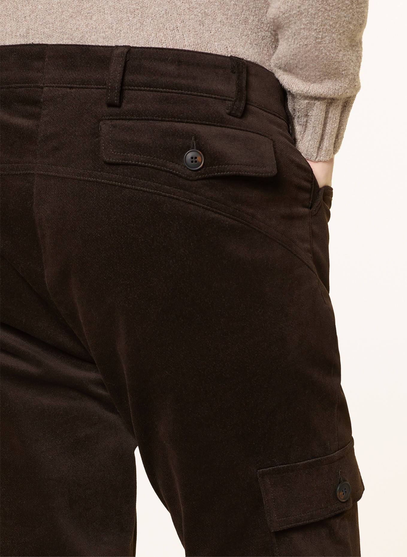 Grasegger TURIN slim fit cargo pants made of velvet: DARK BROWN