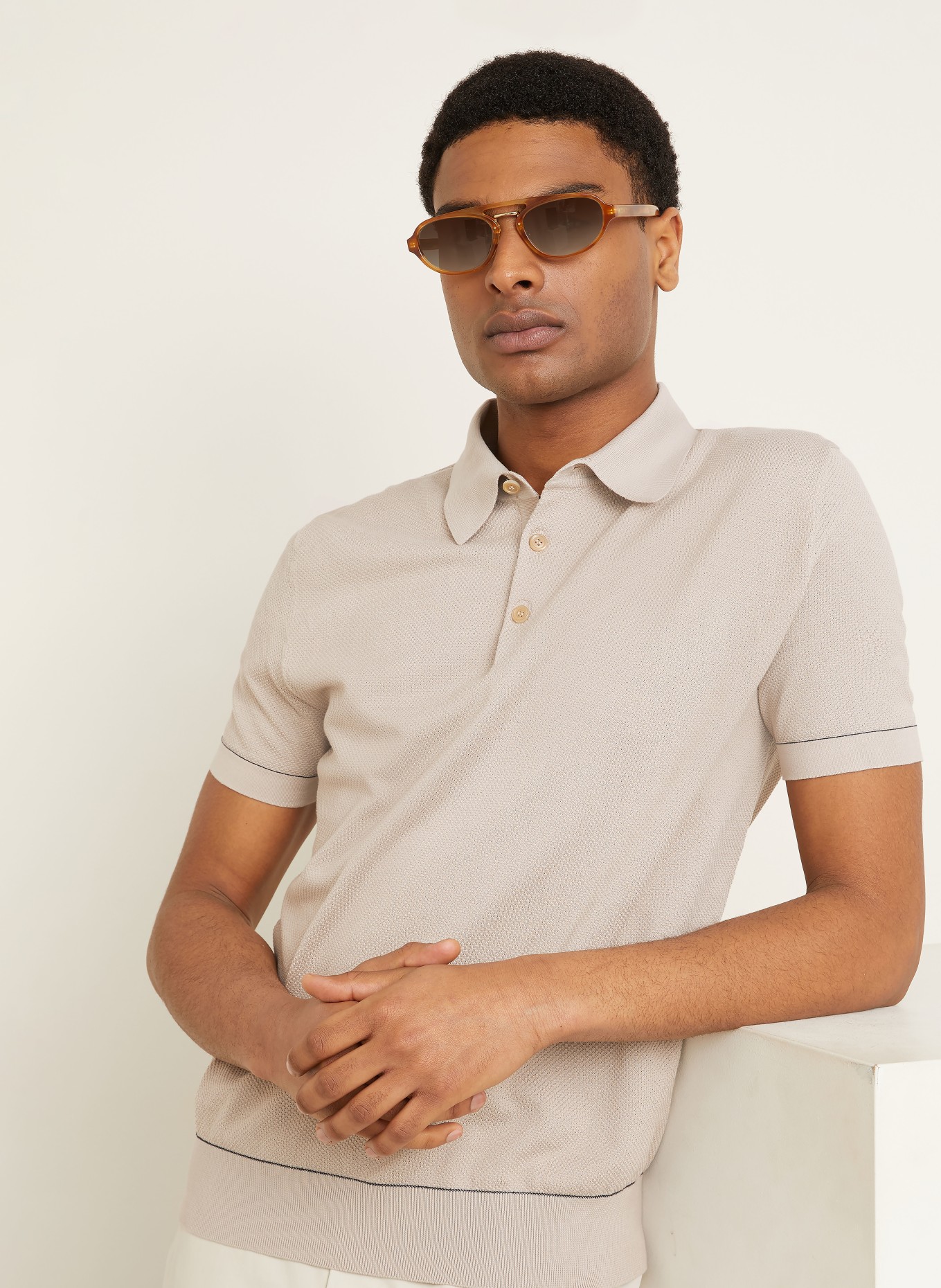 Brioni Strick-Poloshirt: BEIGE