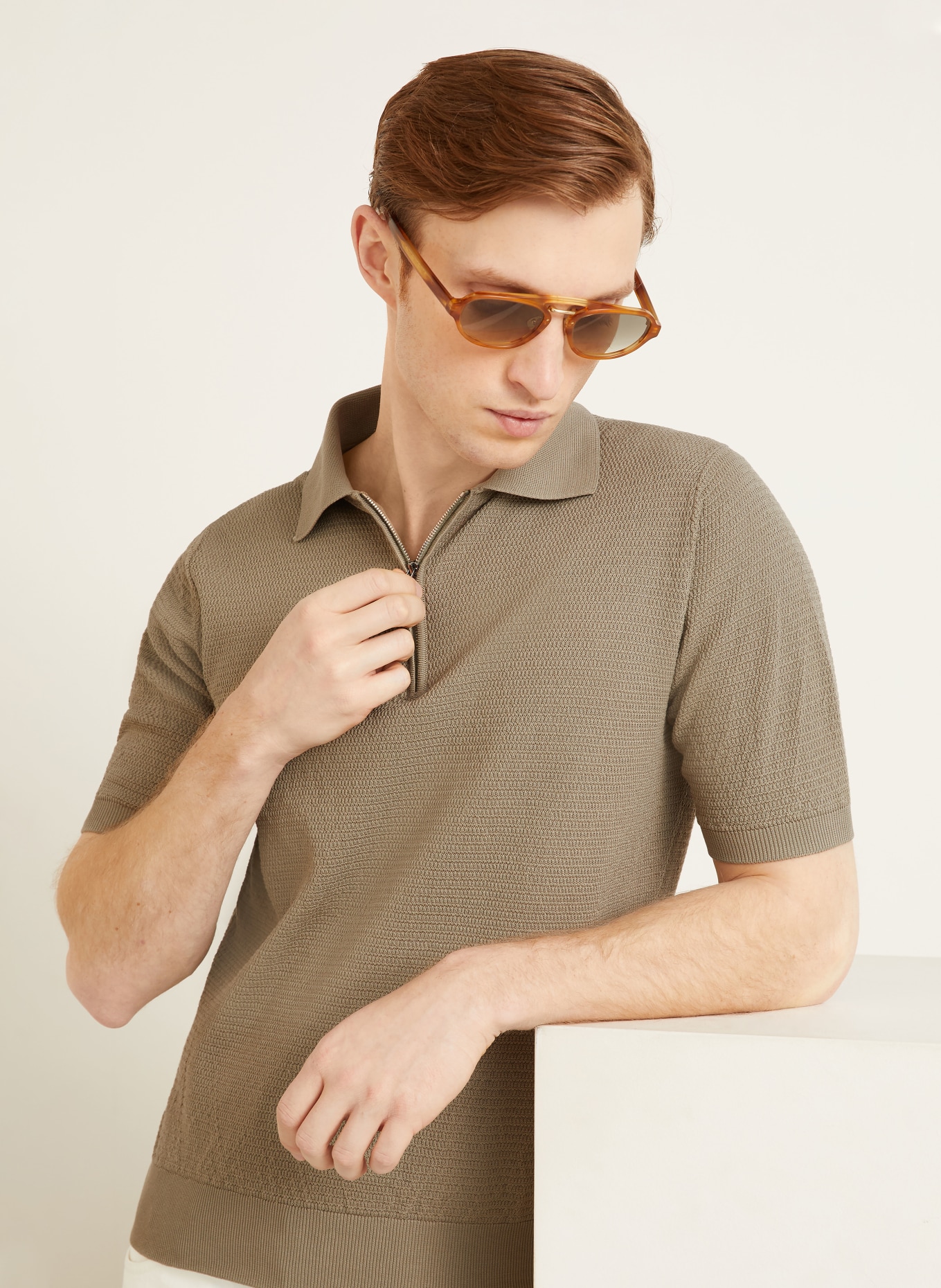 FIORONI Strick-Poloshirt: BEIGE