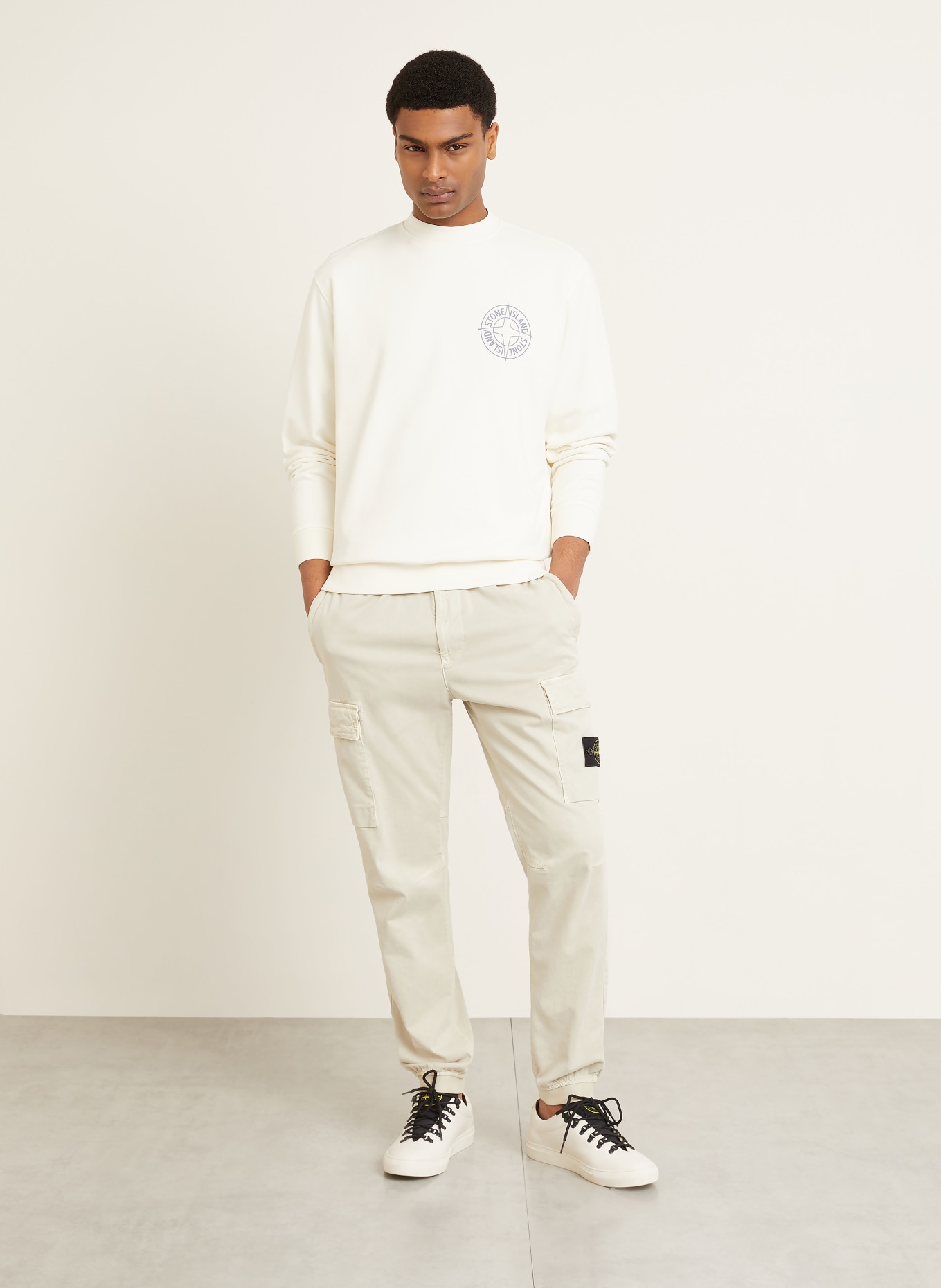 STONE ISLAND Sweatshirt OUTLINE COMPASS: ECRU / BLAUGRAU