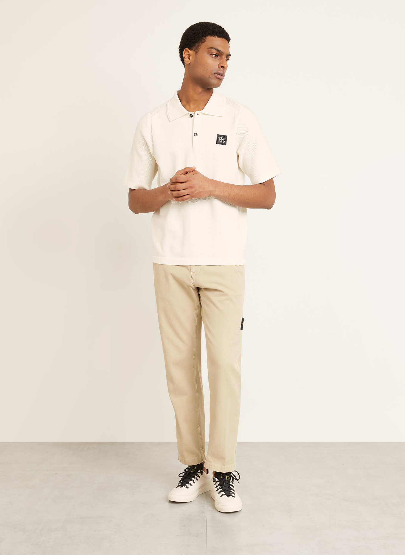 STONE ISLAND Strick-Poloshirt Loose Fit: ECRU