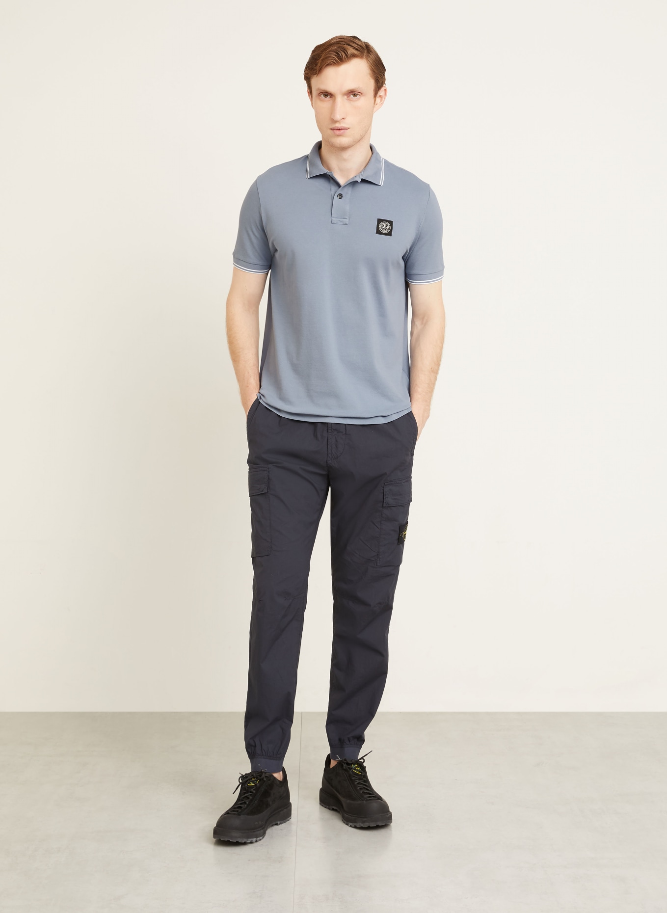 STONE ISLAND Piqué-Poloshirt: HELLBLAU / WEISS