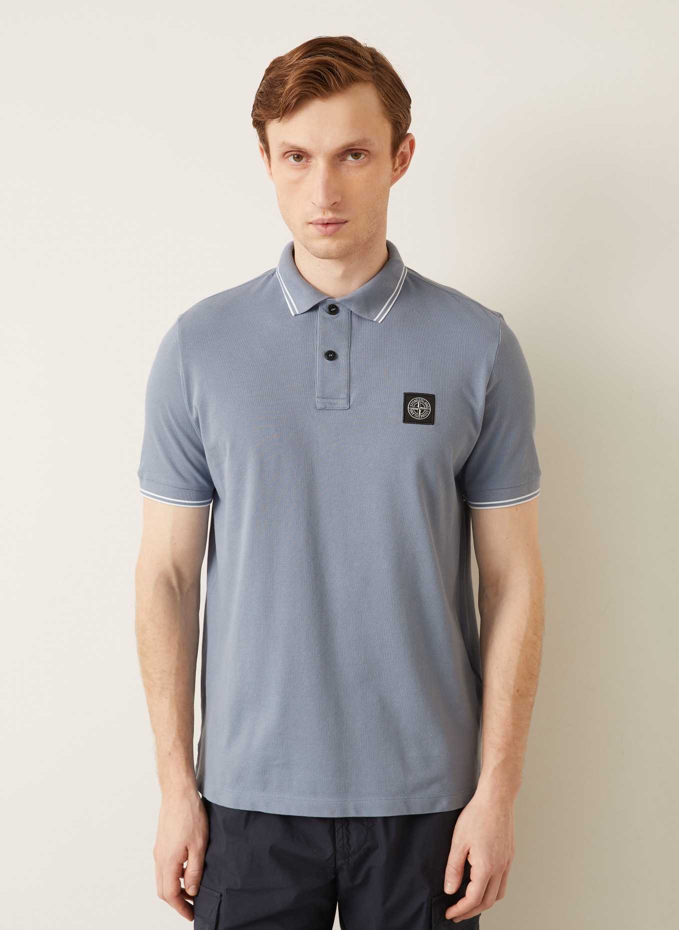 STONE ISLAND Piqué-Poloshirt: HELLBLAU / WEISS
