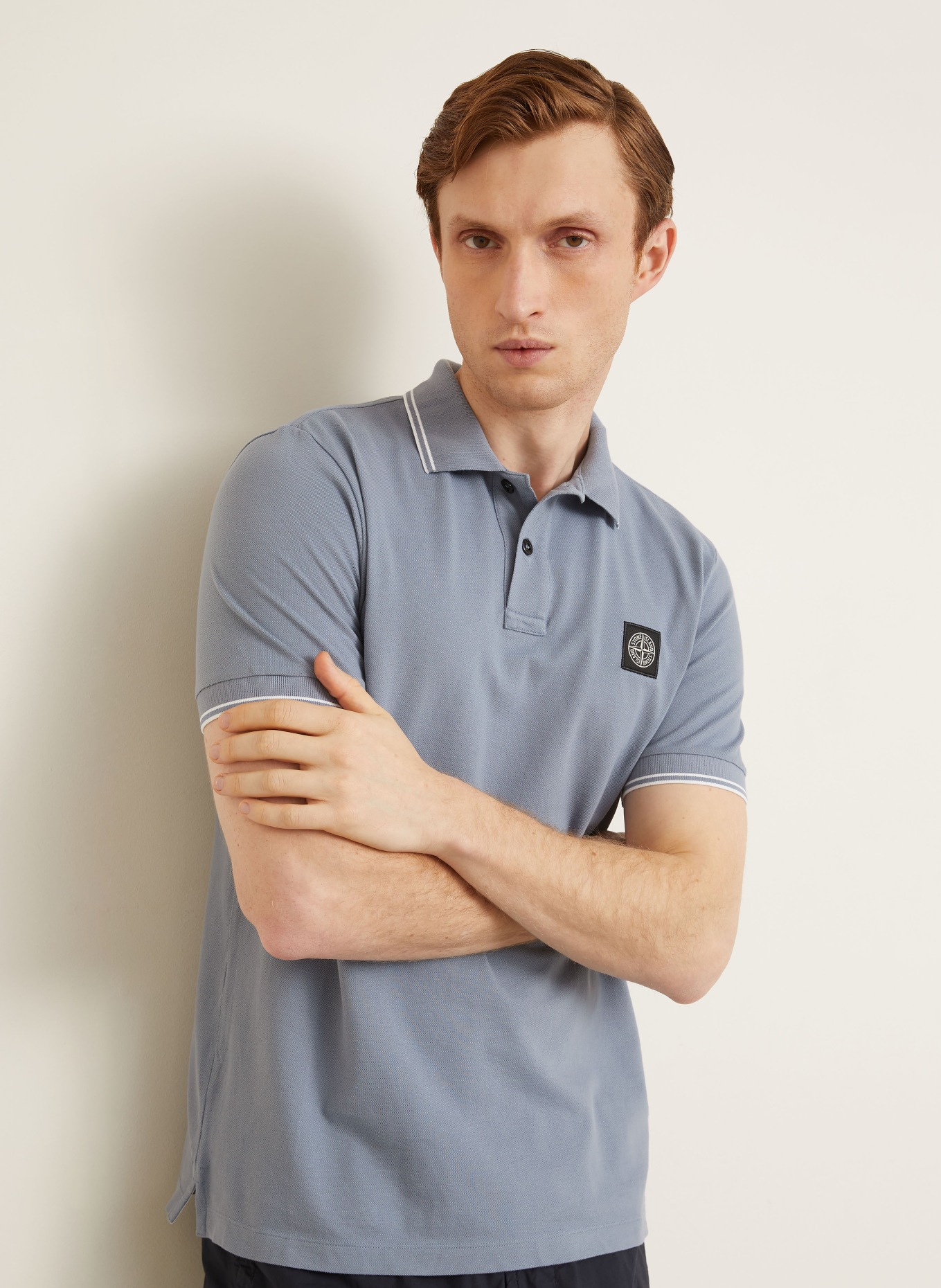 STONE ISLAND Piqué-Poloshirt: HELLBLAU / WEISS