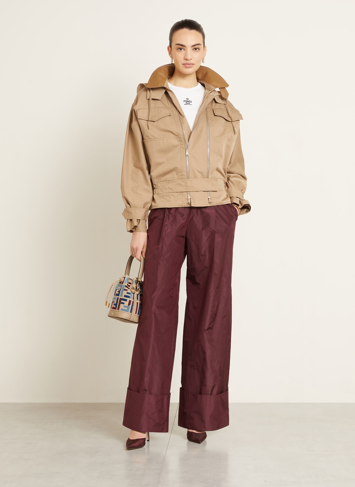 FENDI MON TRESOR drawstring bag: BEIGE / DARK RED / DARK BLUE