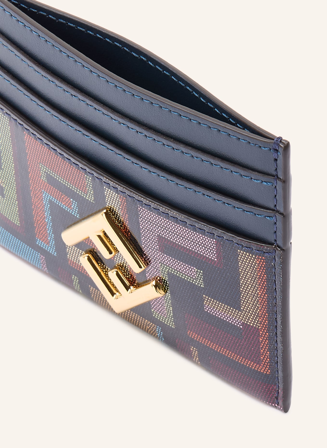 FENDI Kartenetui: DUNKELGRAU / GOLD / ORANGE