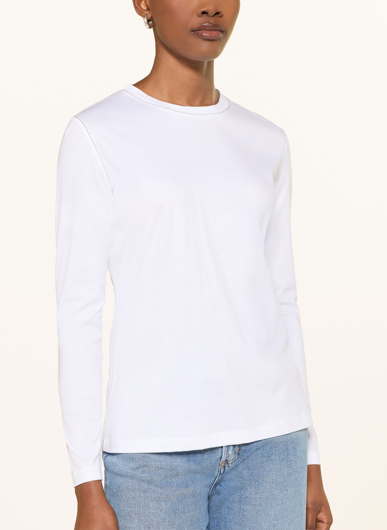 van Laack Longsleeve VL-MELLA-PB1 mit Schmucksteinen: WEISS