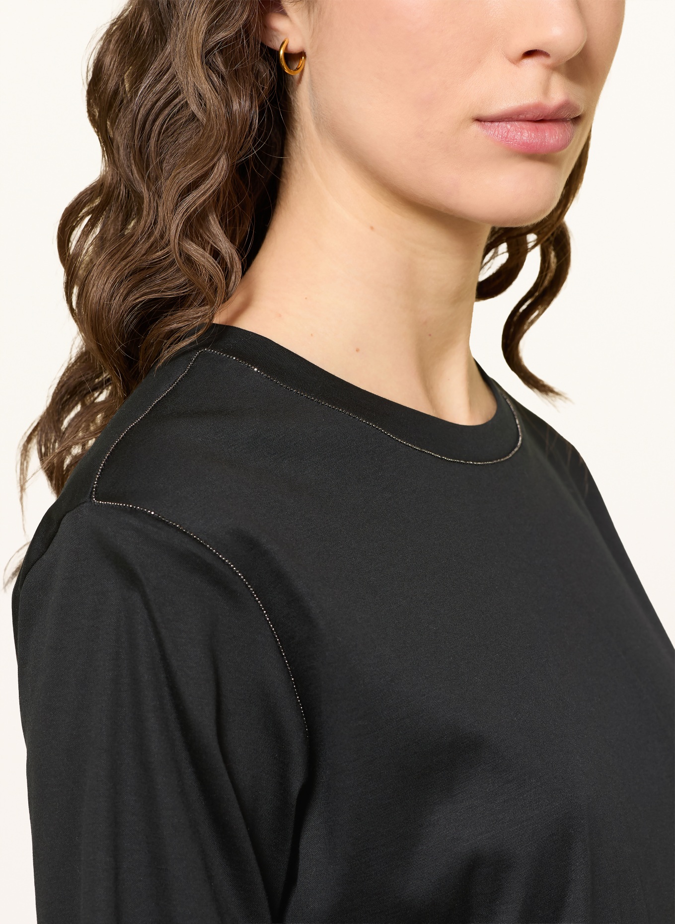 van Laack Longsleeve VL-MELLA-PB1 mit Schmucksteinen: SCHWARZ