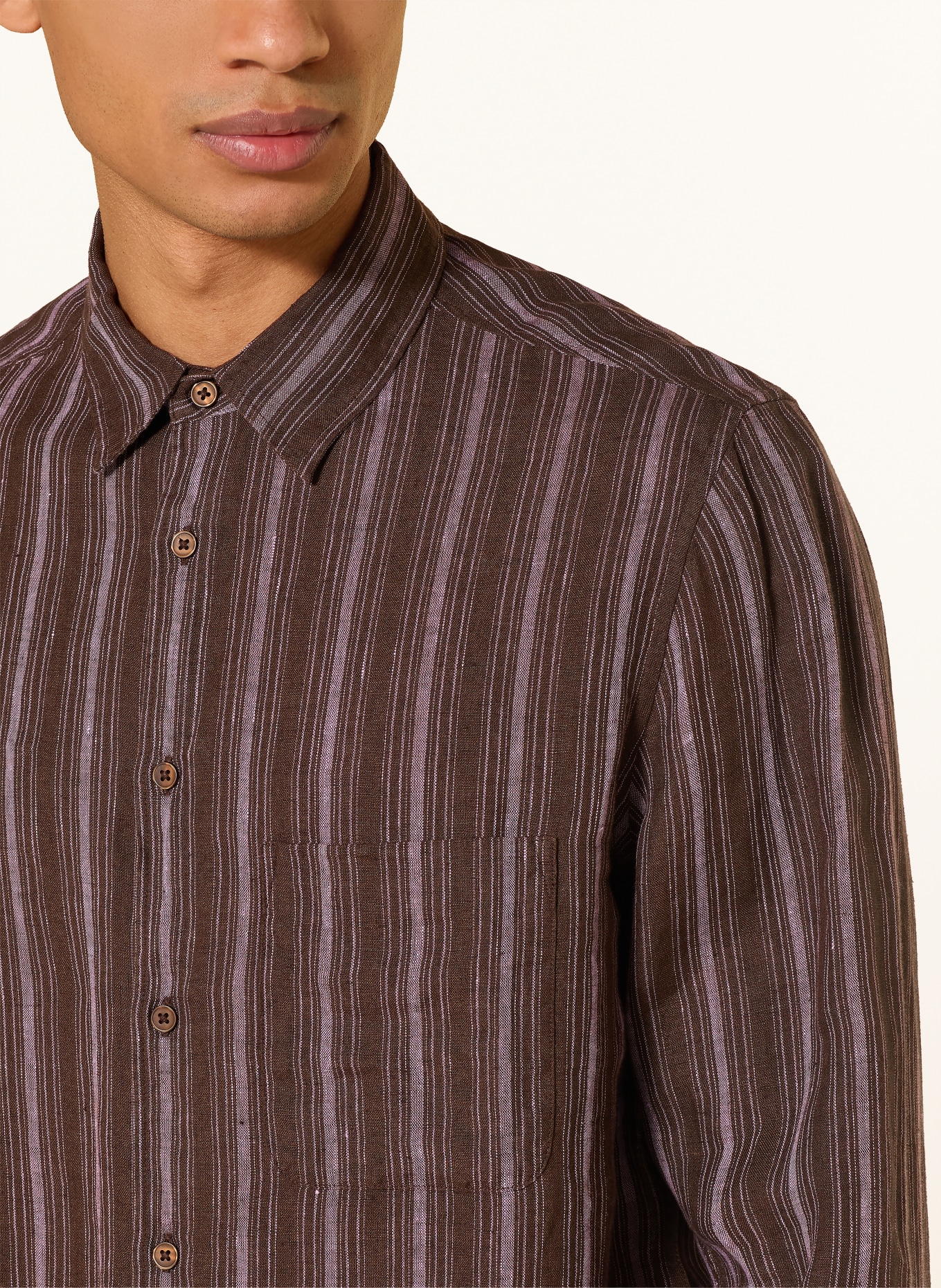 SAMSØE  SAMSØE SARYAN Comfort Fit linen shirt: DARK BROWN / PURPLE