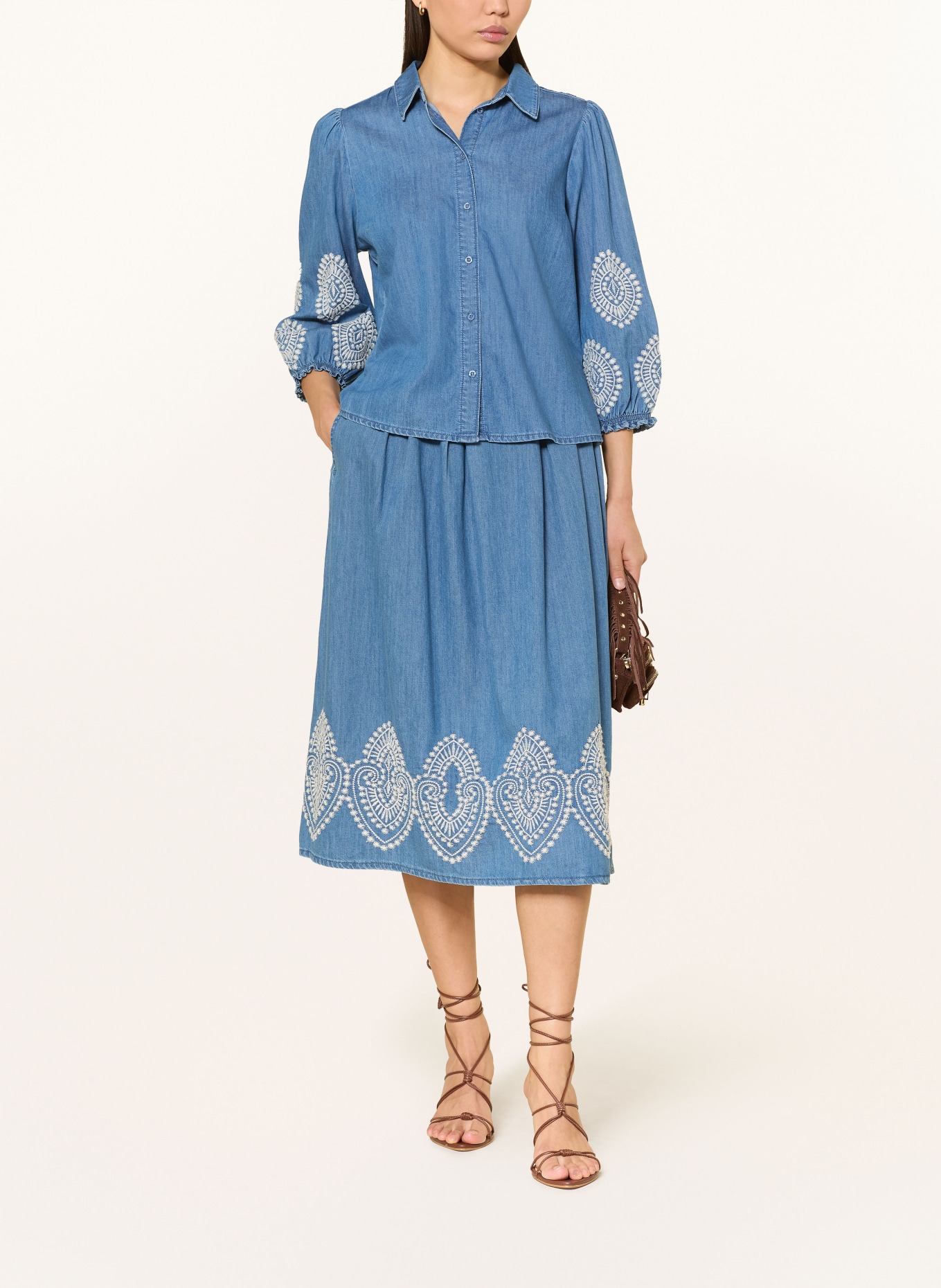 MORE & MORE jupe en jean: BLEU / BLANC